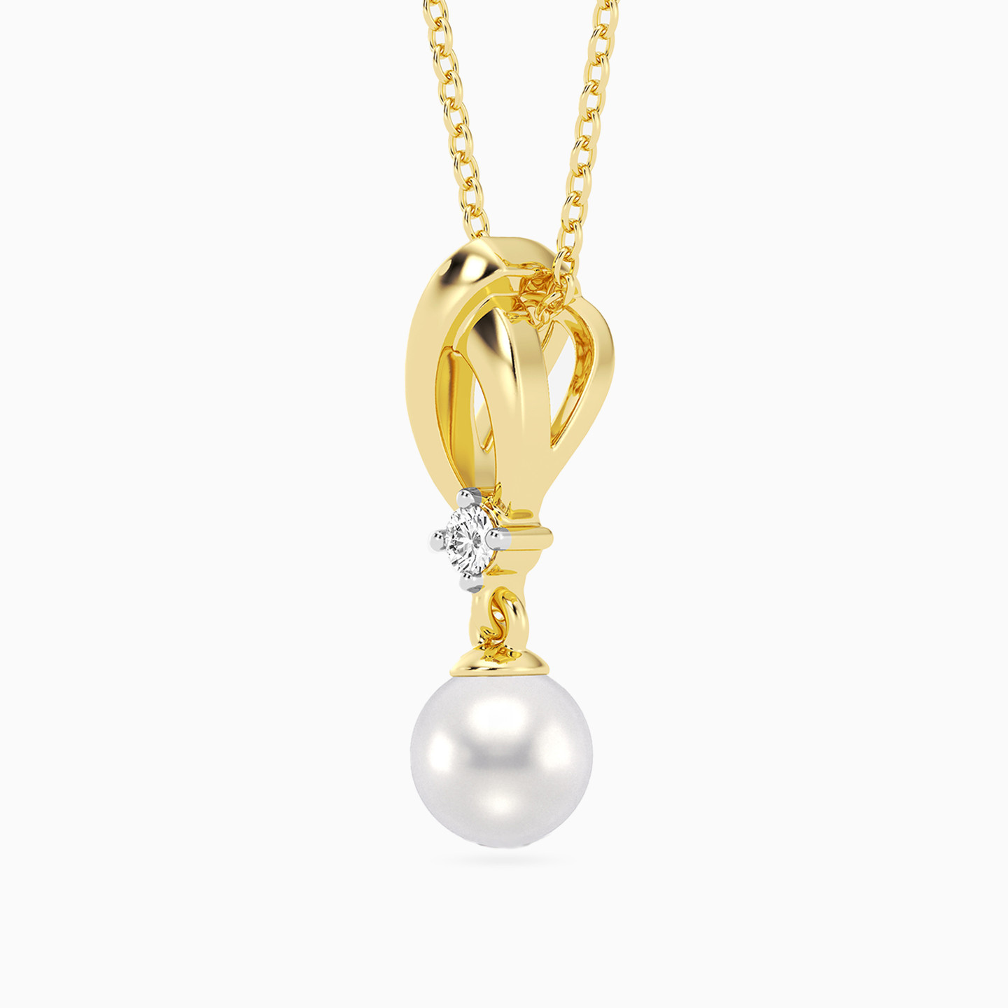 Multishaped Lab Grown Diamonds & Pearl Gold Plated Necklace - 2 Multishaped Lab Grown Diamonds & Pearl Gold Plated Necklace - 2
