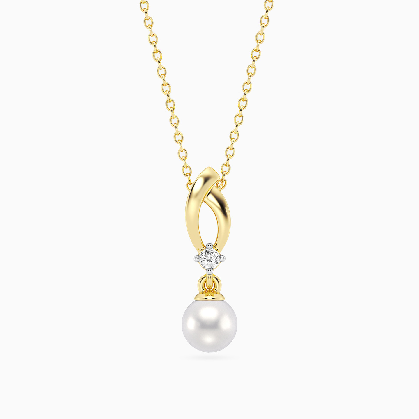 Multishaped Lab Grown Diamonds & Pearl Gold Plated Necklace - 3 Multishaped Lab Grown Diamonds & Pearl Gold Plated Necklace - 3