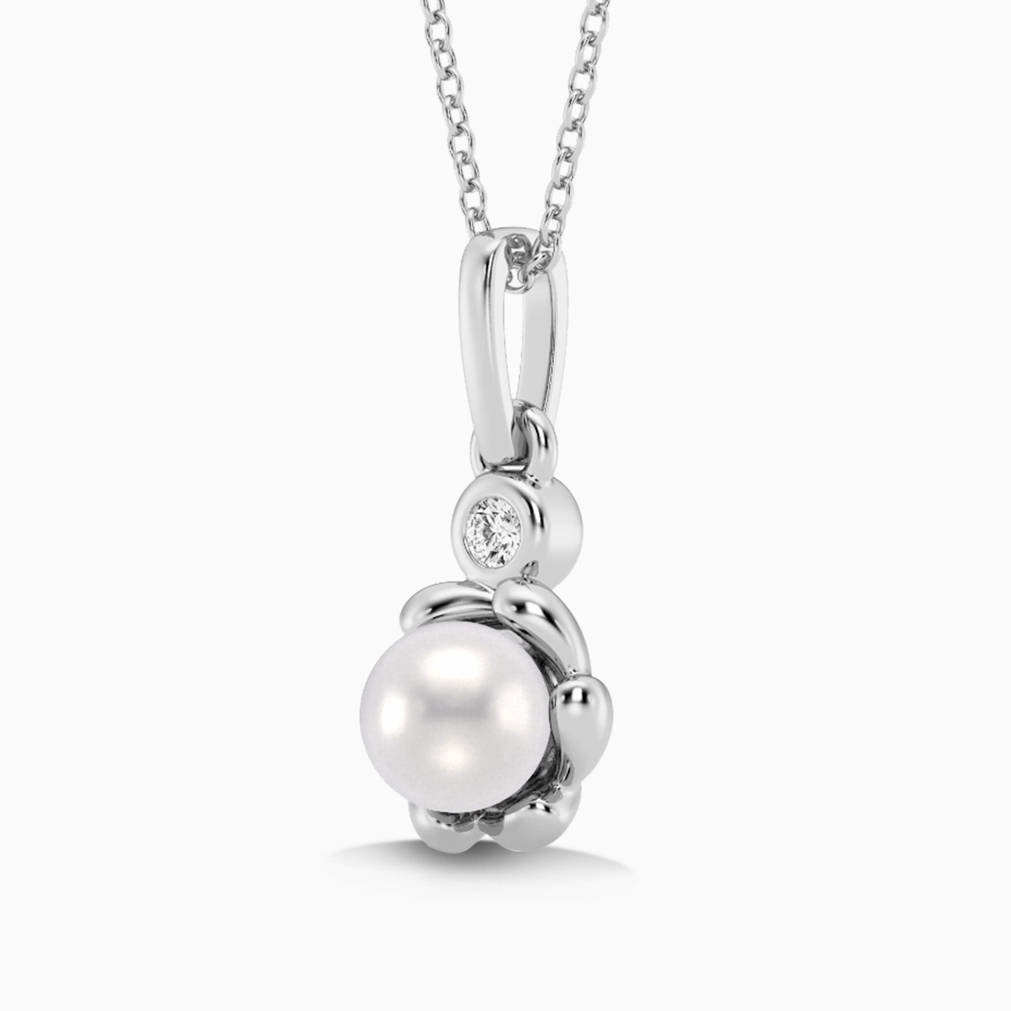 Circle Lab Grown Diamonds & Pearl Sterling Silver Necklace - 2 Circle Lab Grown Diamonds & Pearl Sterling Silver Necklace - 2