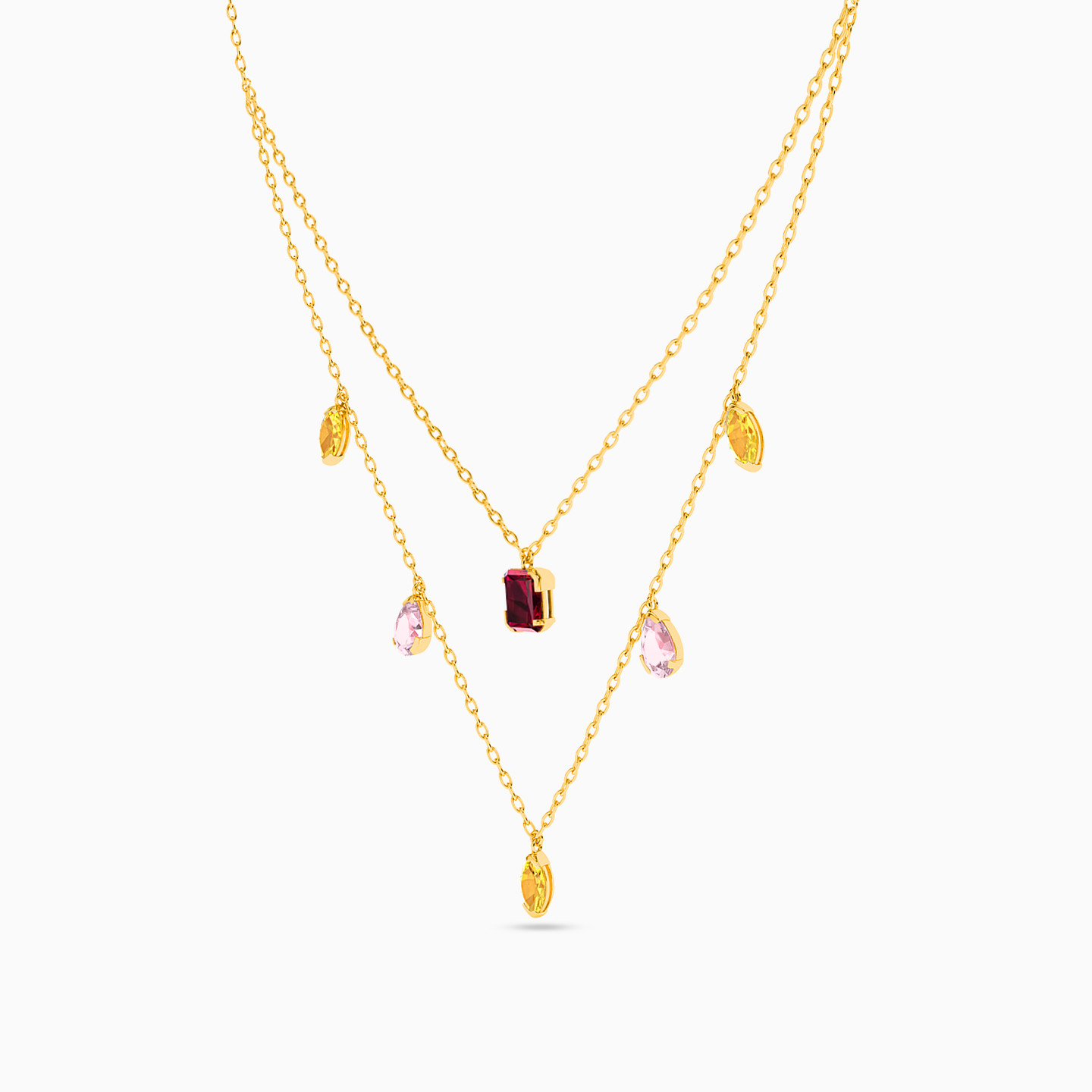 18K Gold Colored Stones Layered Necklace - 2