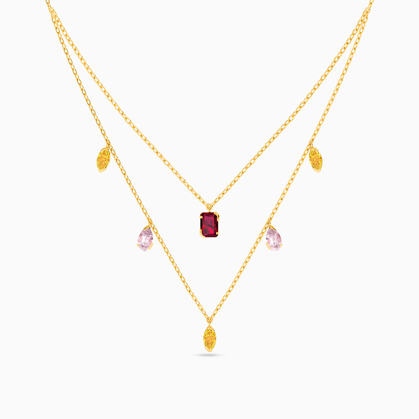 18K Gold Colored Stones Layered Necklace