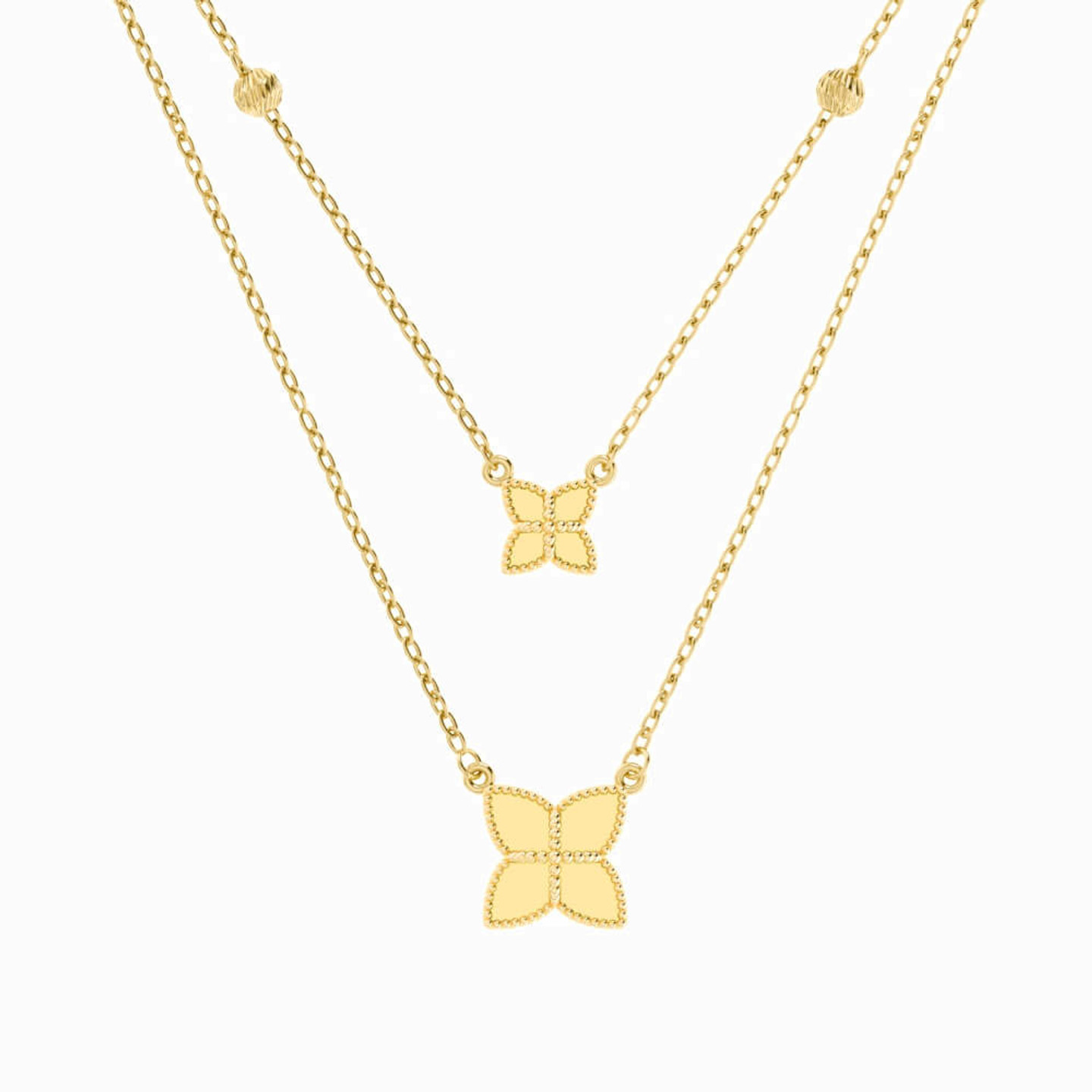 Flower Layered Necklace in 18K Gold