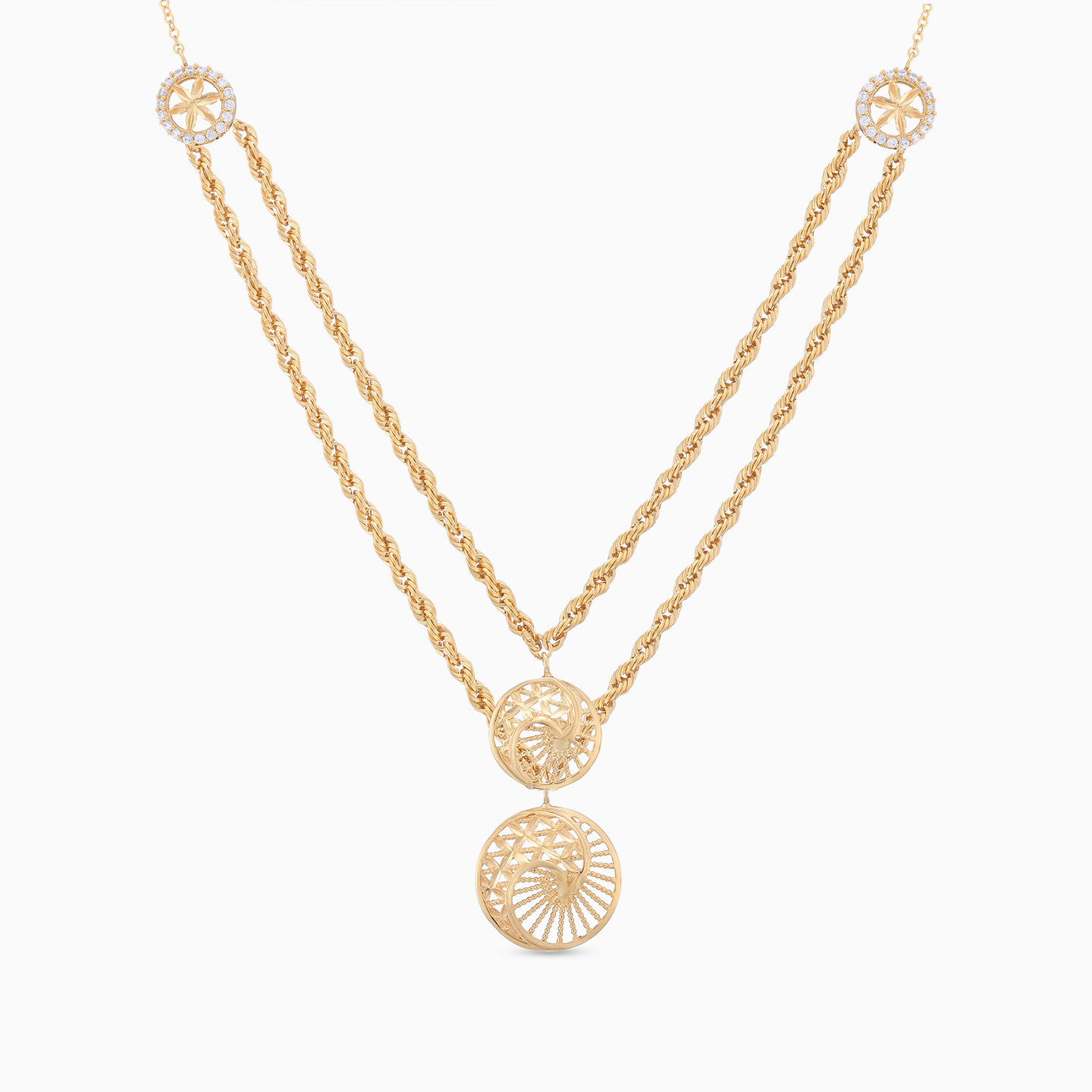 طقم مجوهرات ذهب عيار 21 قيراط مزين بأحجار الزركون (4 قطع) - 2 طقم مجوهرات ذهب عيار 21 قيراط مزين بأحجار الزركون (4 قطع) - 2