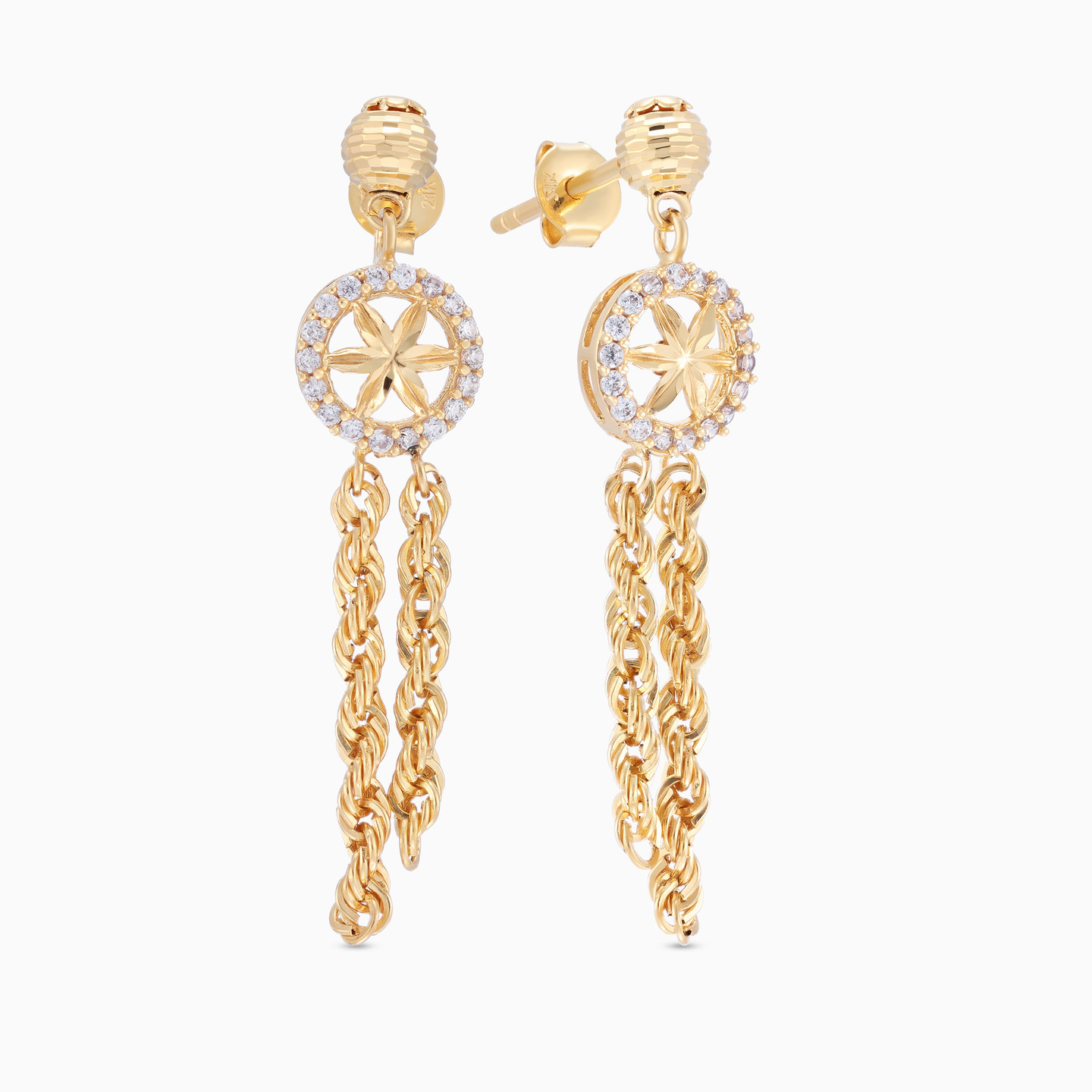 طقم مجوهرات ذهب عيار 21 قيراط مزين بأحجار الزركون (4 قطع) - 5 طقم مجوهرات ذهب عيار 21 قيراط مزين بأحجار الزركون (4 قطع) - 5