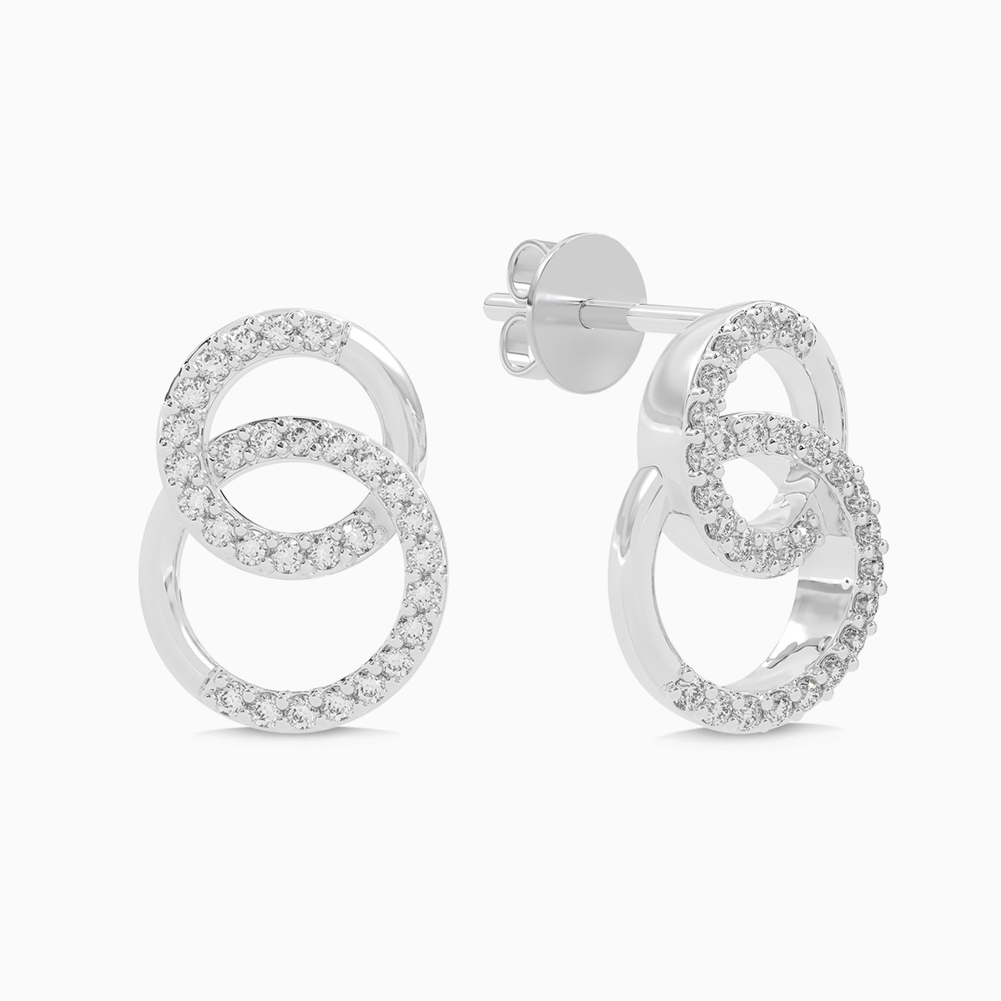 Double Circle Diamond Stud Earrings in 18K Gold - 3 Double Circle Diamond Stud Earrings in 18K Gold - 3