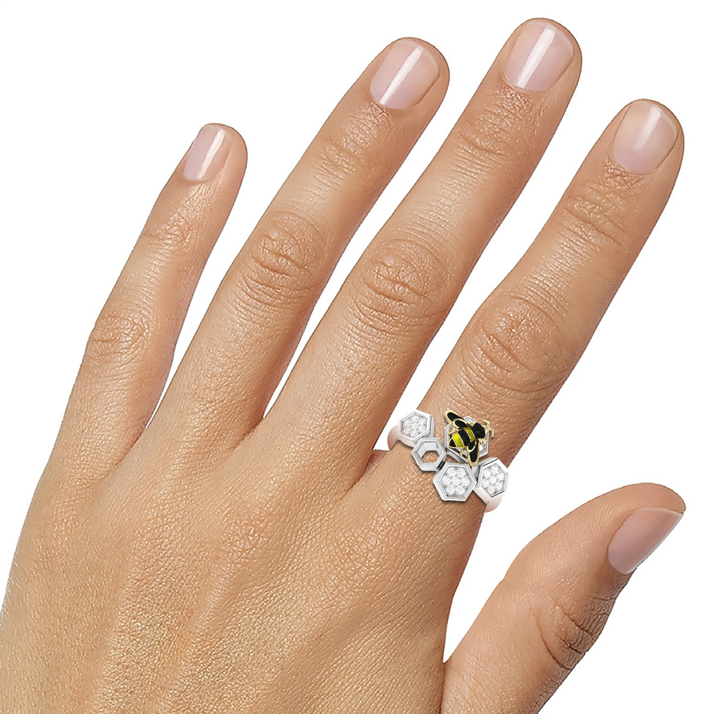 A Honeycomb Diamond & Enamel Coated Ring in 18K Gold - 3 A Honeycomb Diamond & Enamel Coated Ring in 18K Gold - 3