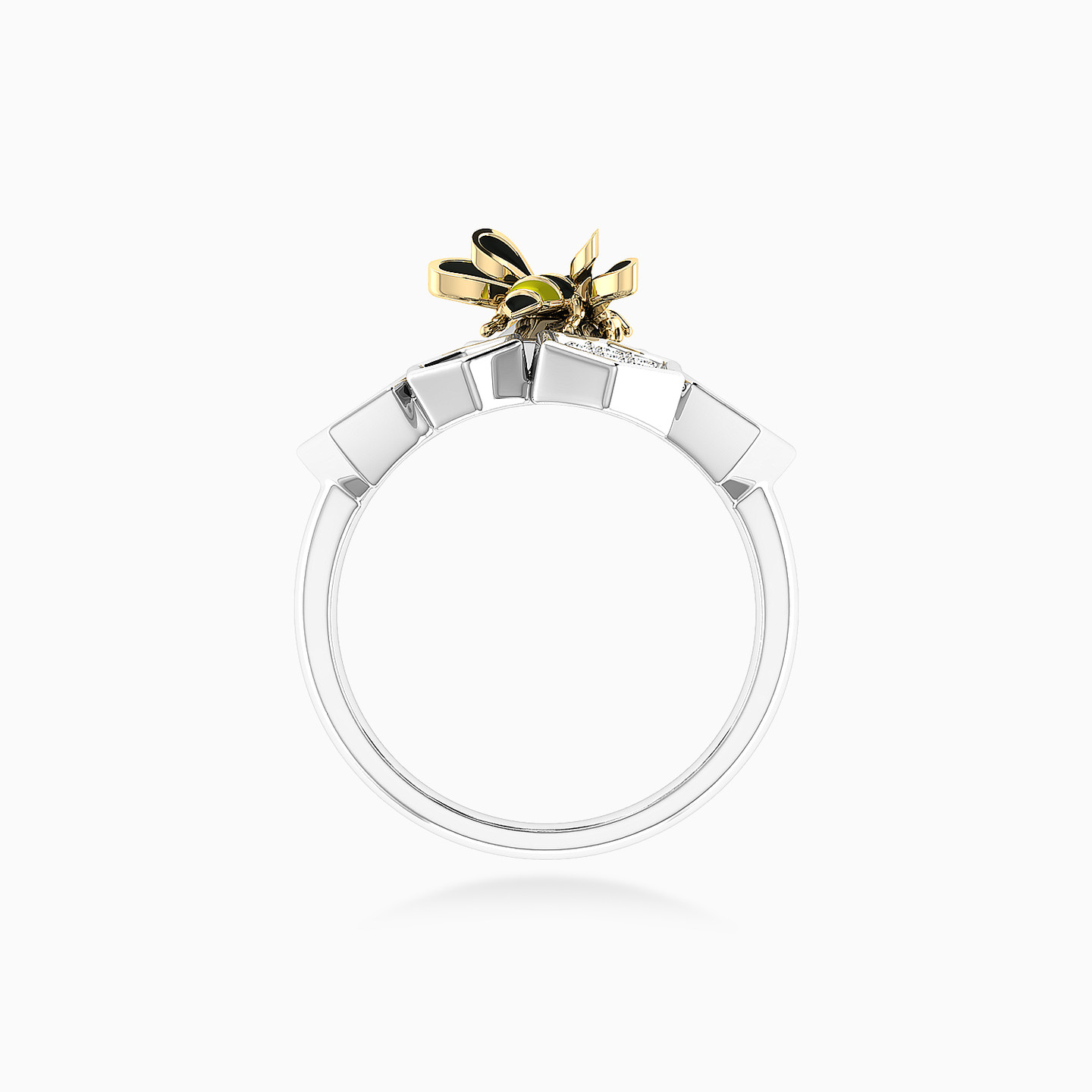 A Honeycomb Diamond & Enamel Coated Ring in 18K Gold - 5 A Honeycomb Diamond & Enamel Coated Ring in 18K Gold - 5