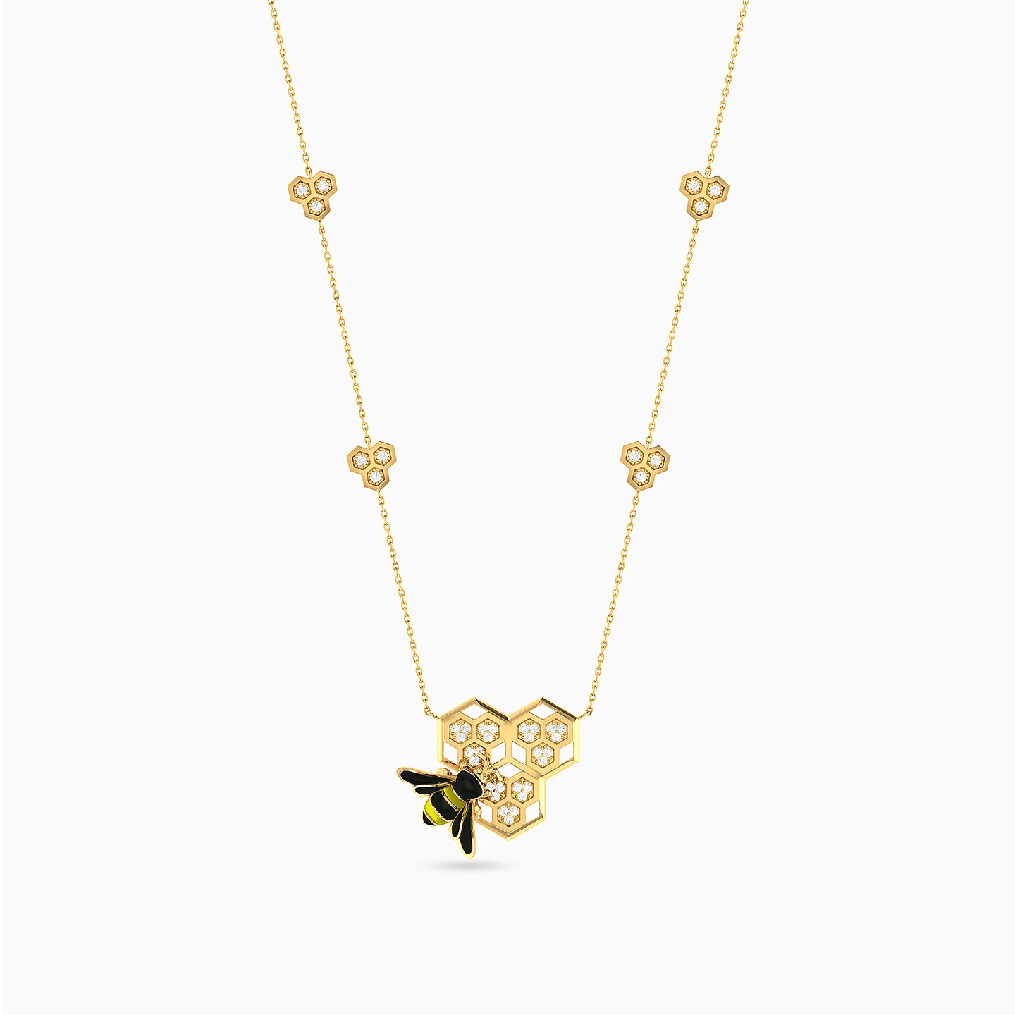 A Honeycomb Diamond & Enamel Coated Necklace in 18K Gold A Honeycomb Diamond & Enamel Coated Necklace in 18K Gold