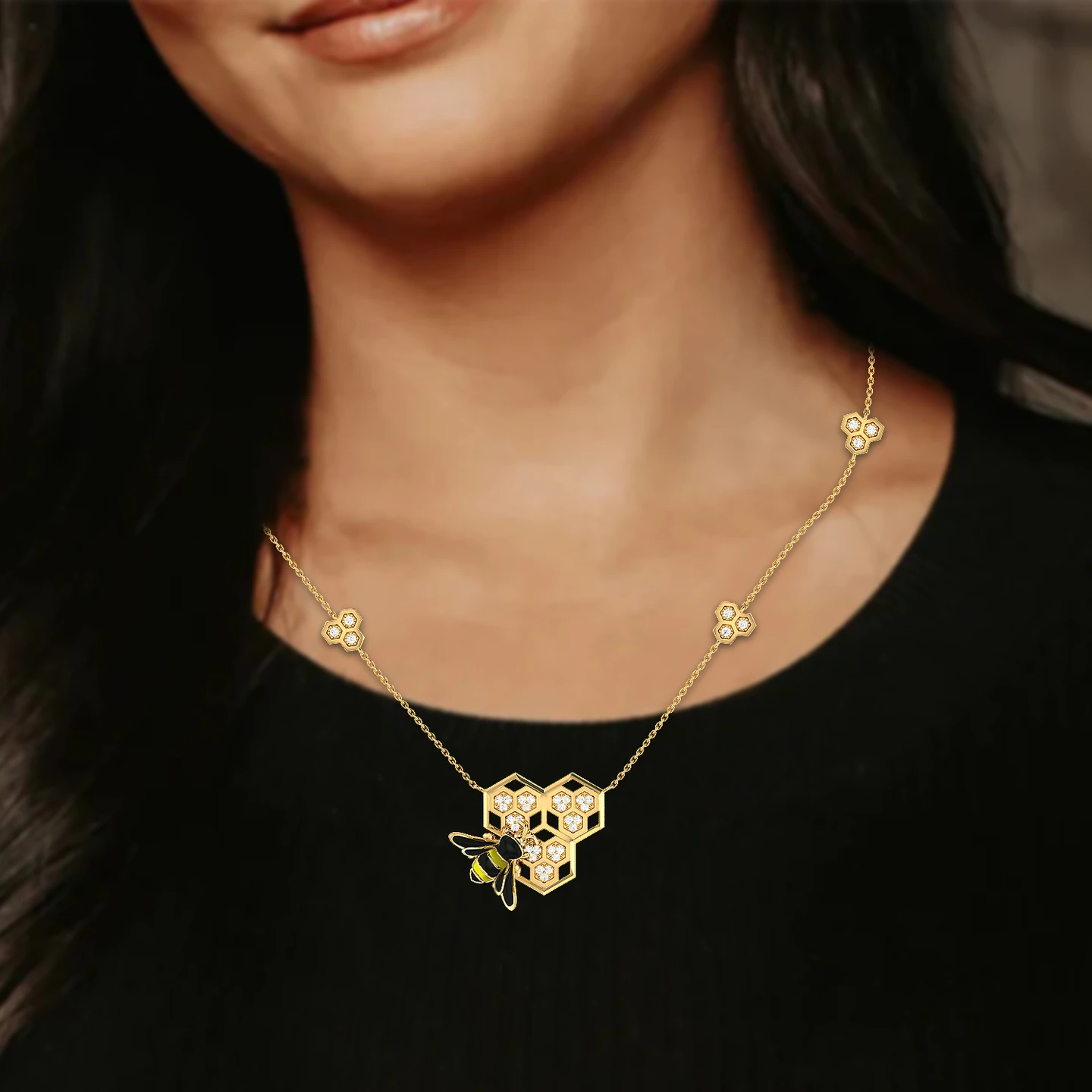 A Honeycomb Diamond & Enamel Coated Necklace in 18K Gold - 2 A Honeycomb Diamond & Enamel Coated Necklace in 18K Gold - 2