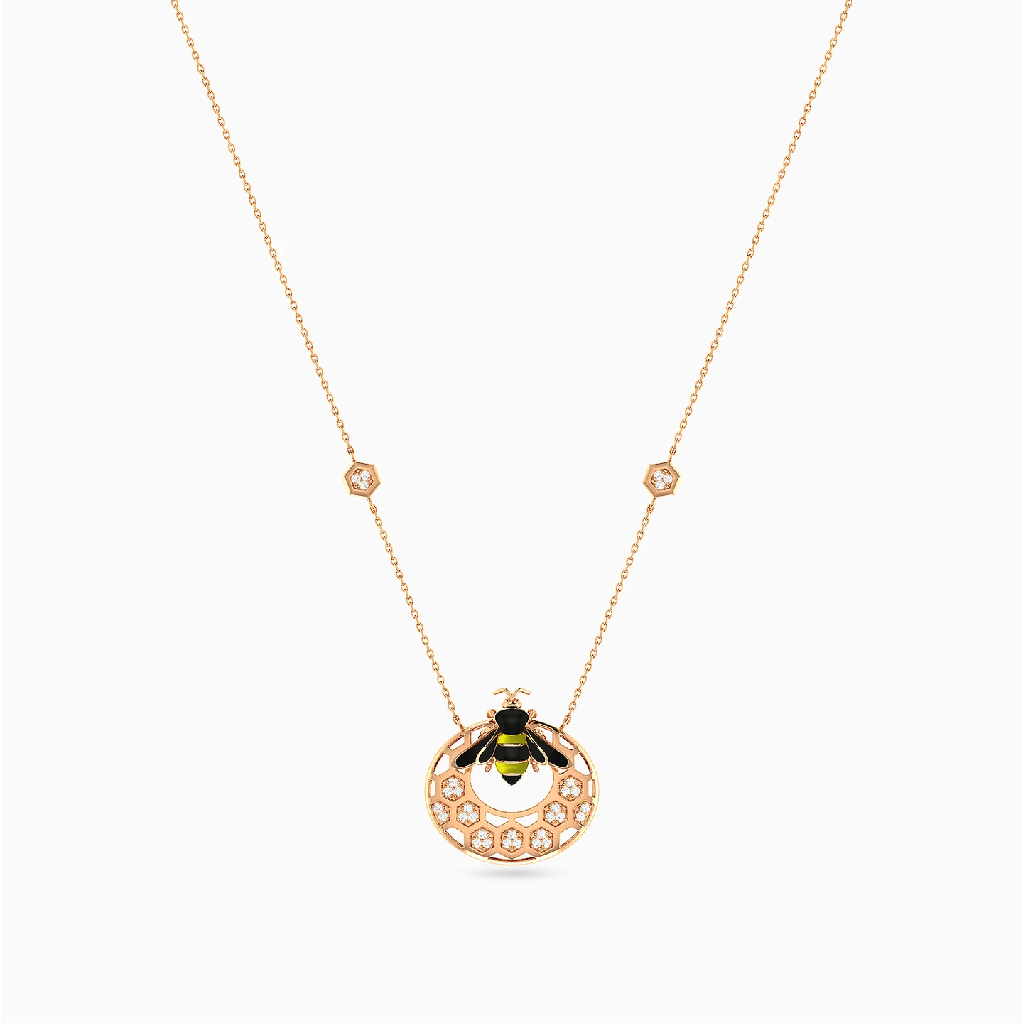 A Bee Diamond & Enamel Coated Necklace in 18K Gold - 4 A Bee Diamond & Enamel Coated Necklace in 18K Gold - 4