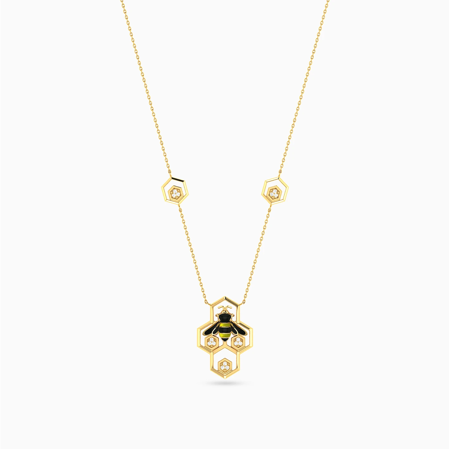 A Bee Diamond & Enamel Coated Necklace in 18K Gold A Bee Diamond & Enamel Coated Necklace in 18K Gold
