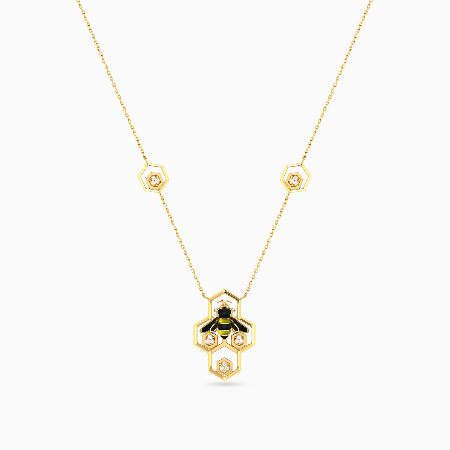 A Bee Diamond & Enamel Coated Necklace in 18K Gold - 4 A Bee Diamond & Enamel Coated Necklace in 18K Gold - 4