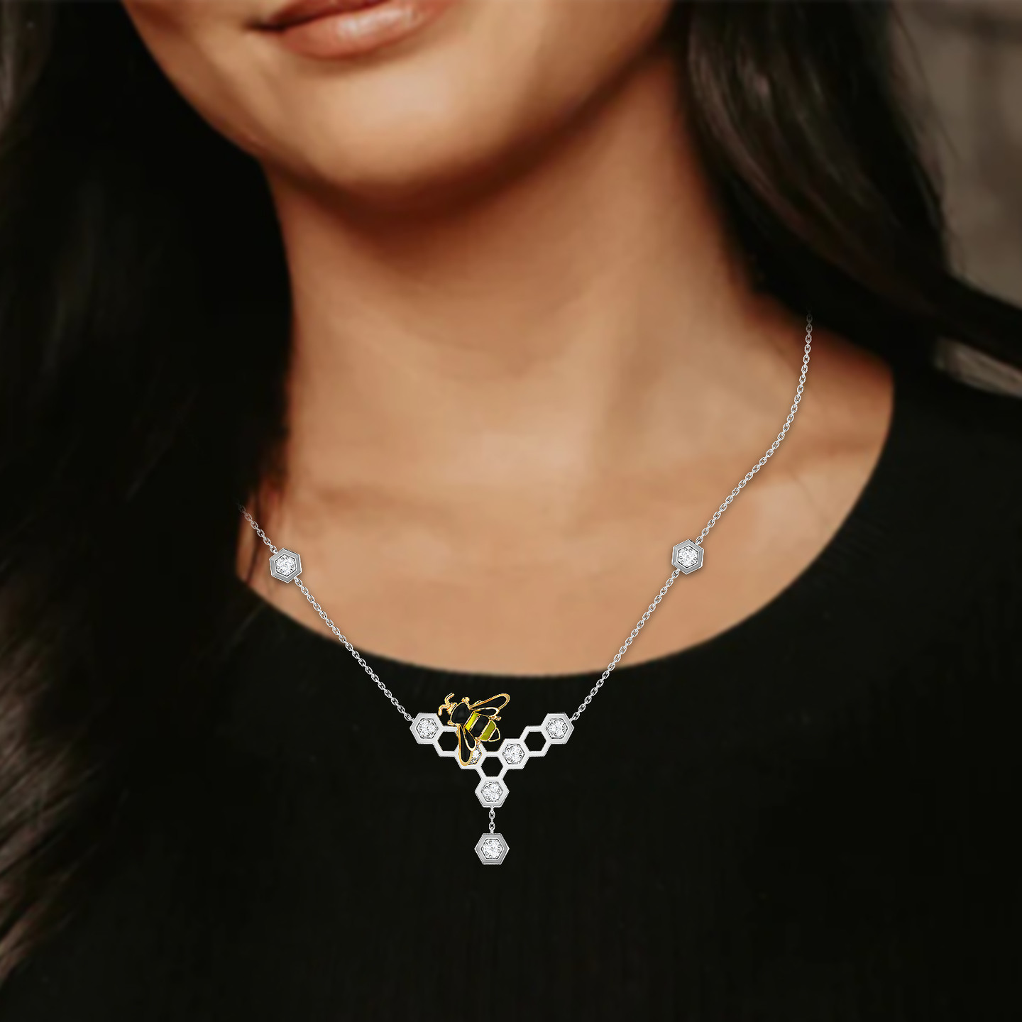 A Honeycomb Diamond & Enamel Coated Necklace in 18K Gold - 2 A Honeycomb Diamond & Enamel Coated Necklace in 18K Gold - 2