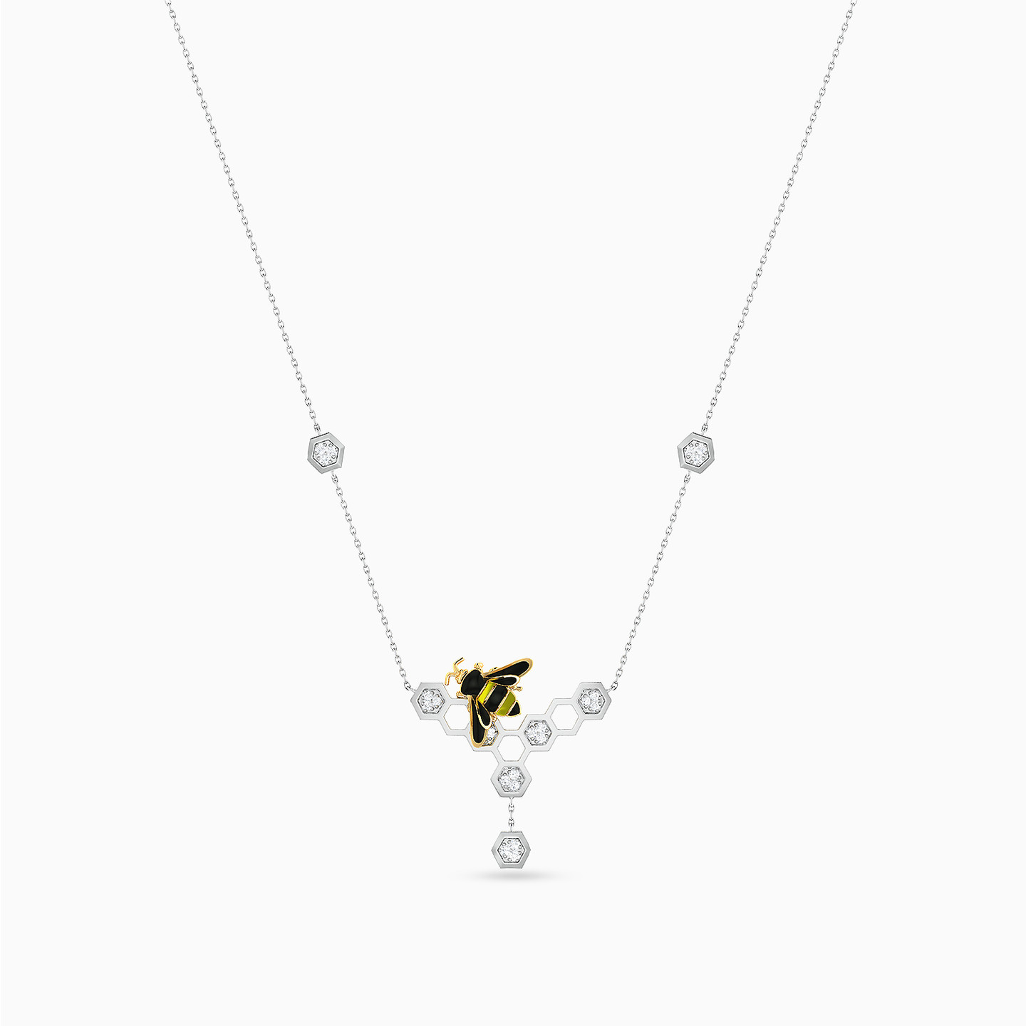 A Honeycomb Diamond & Enamel Coated Necklace in 18K Gold - 4 A Honeycomb Diamond & Enamel Coated Necklace in 18K Gold - 4
