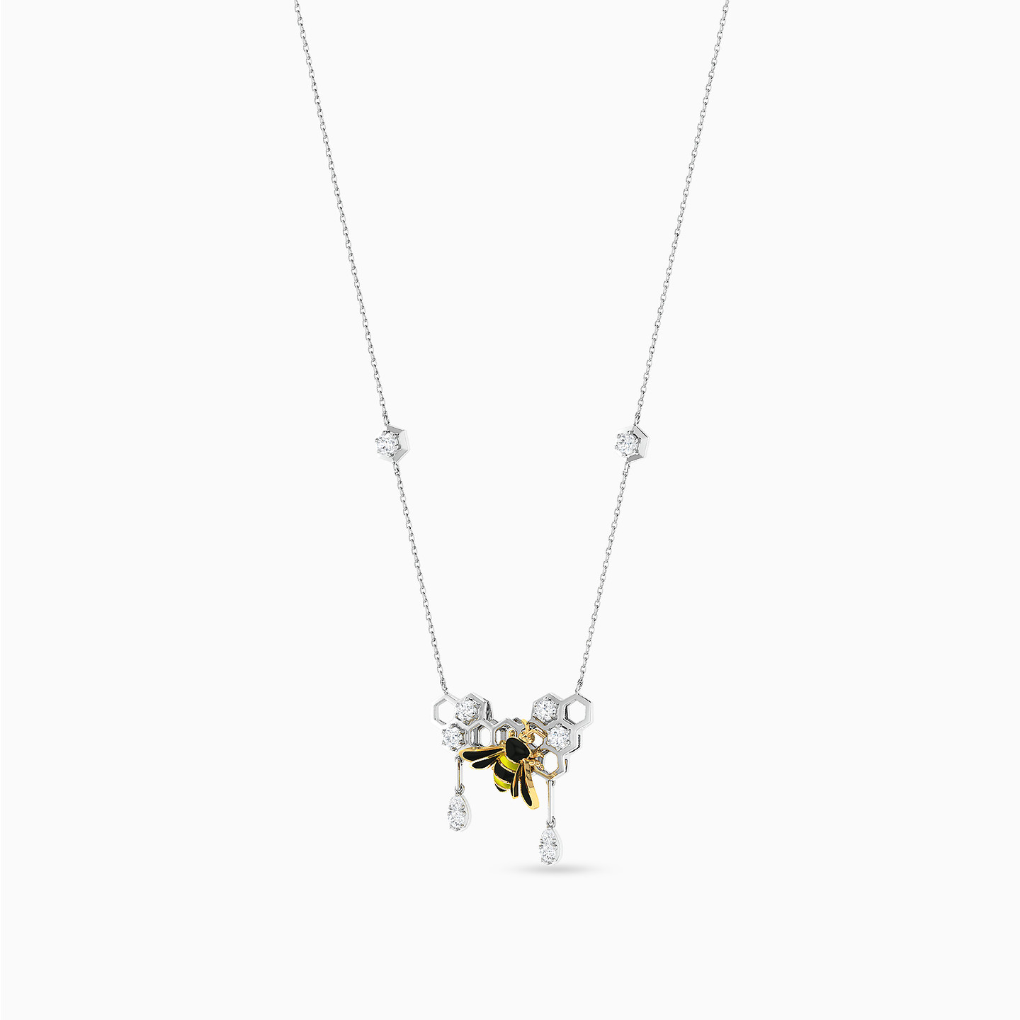 A Honeycomb Diamond & Enamel Coated Necklace in 18K Gold - 3 A Honeycomb Diamond & Enamel Coated Necklace in 18K Gold - 3