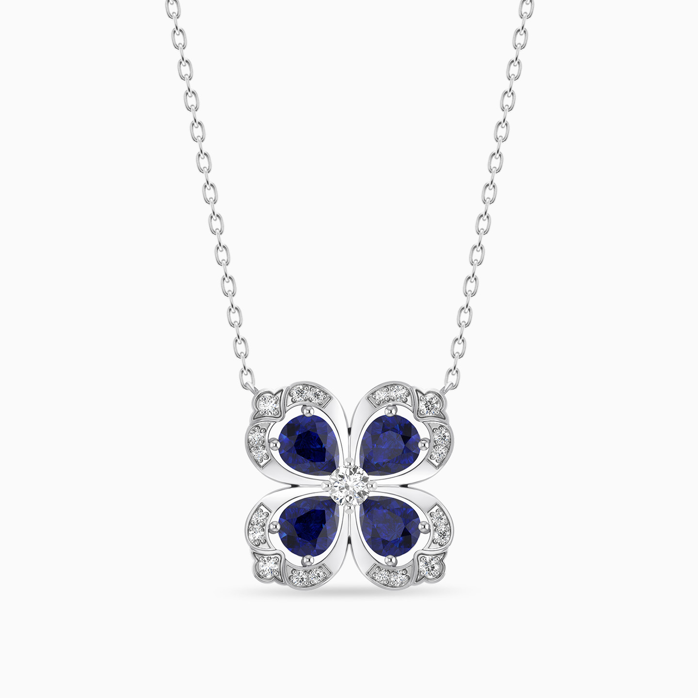 Clover Diamond & Blue Stone Necklace in 18K Gold Clover Diamond & Blue Stone Necklace in 18K Gold