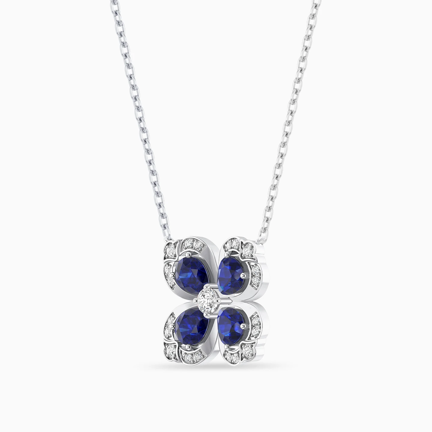 Clover Diamond & Blue Stone Necklace in 18K Gold - 2 Clover Diamond & Blue Stone Necklace in 18K Gold - 2