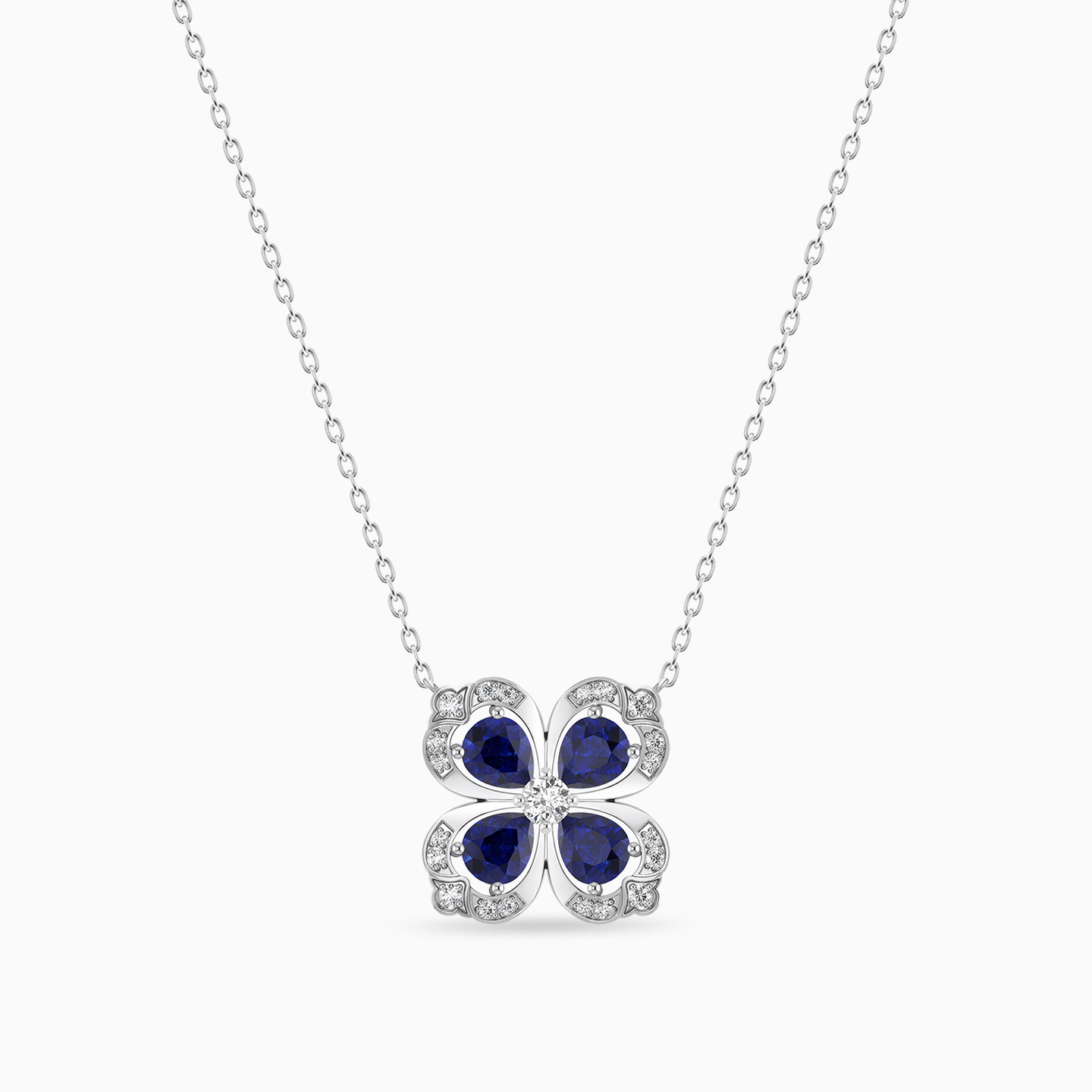 Clover Diamond & Blue Stone Necklace in 18K Gold - 3 Clover Diamond & Blue Stone Necklace in 18K Gold - 3