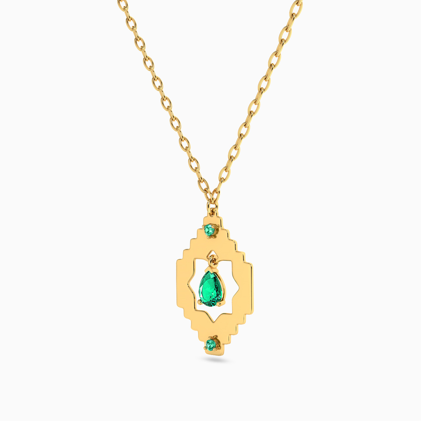 18K Gold Colored Stones Pendant Necklace - 2