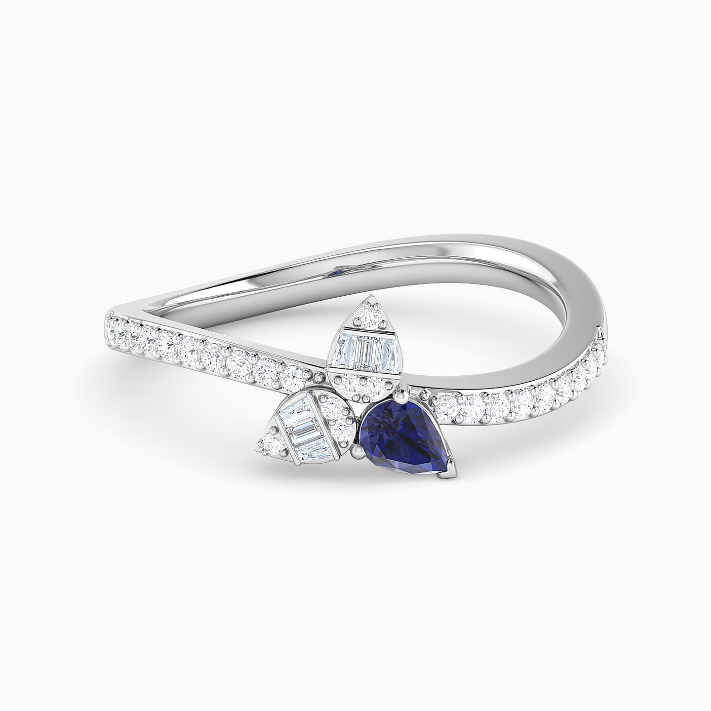 Leaves Diamond & Blue Stone Ring in 18K Gold - 2 Leaves Diamond & Blue Stone Ring in 18K Gold - 2
