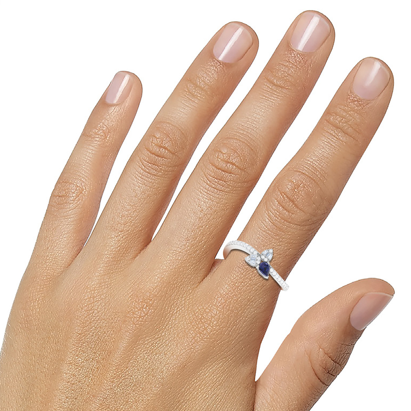 Leaves Diamond & Blue Stone Ring in 18K Gold - 3 Leaves Diamond & Blue Stone Ring in 18K Gold - 3