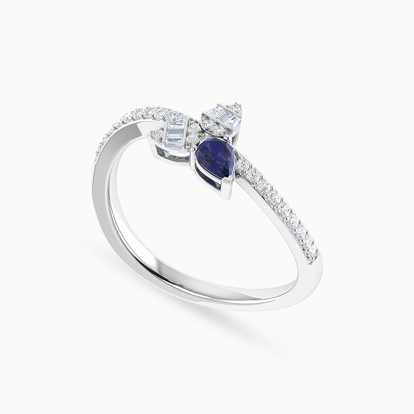 Leaves Diamond & Blue Stone Ring in 18K Gold - 4 Leaves Diamond & Blue Stone Ring in 18K Gold - 4
