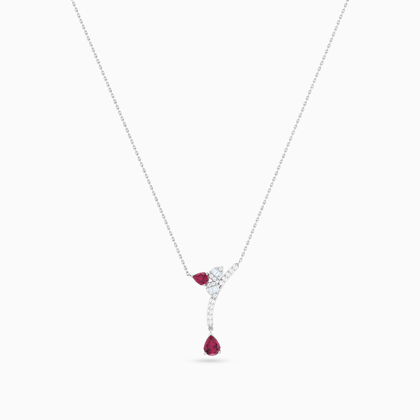 Diamonds & Red Stone Necklace in 18K Gold - 4 Diamonds & Red Stone Necklace in 18K Gold - 4