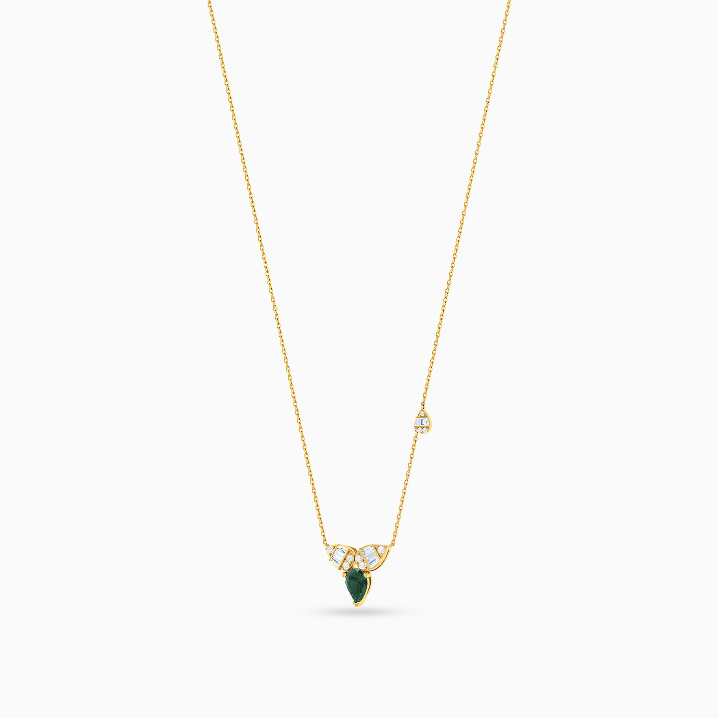 Leaves Diamonds & Green Stone Necklace in 18K Gold - 3 Leaves Diamonds & Green Stone Necklace in 18K Gold - 3