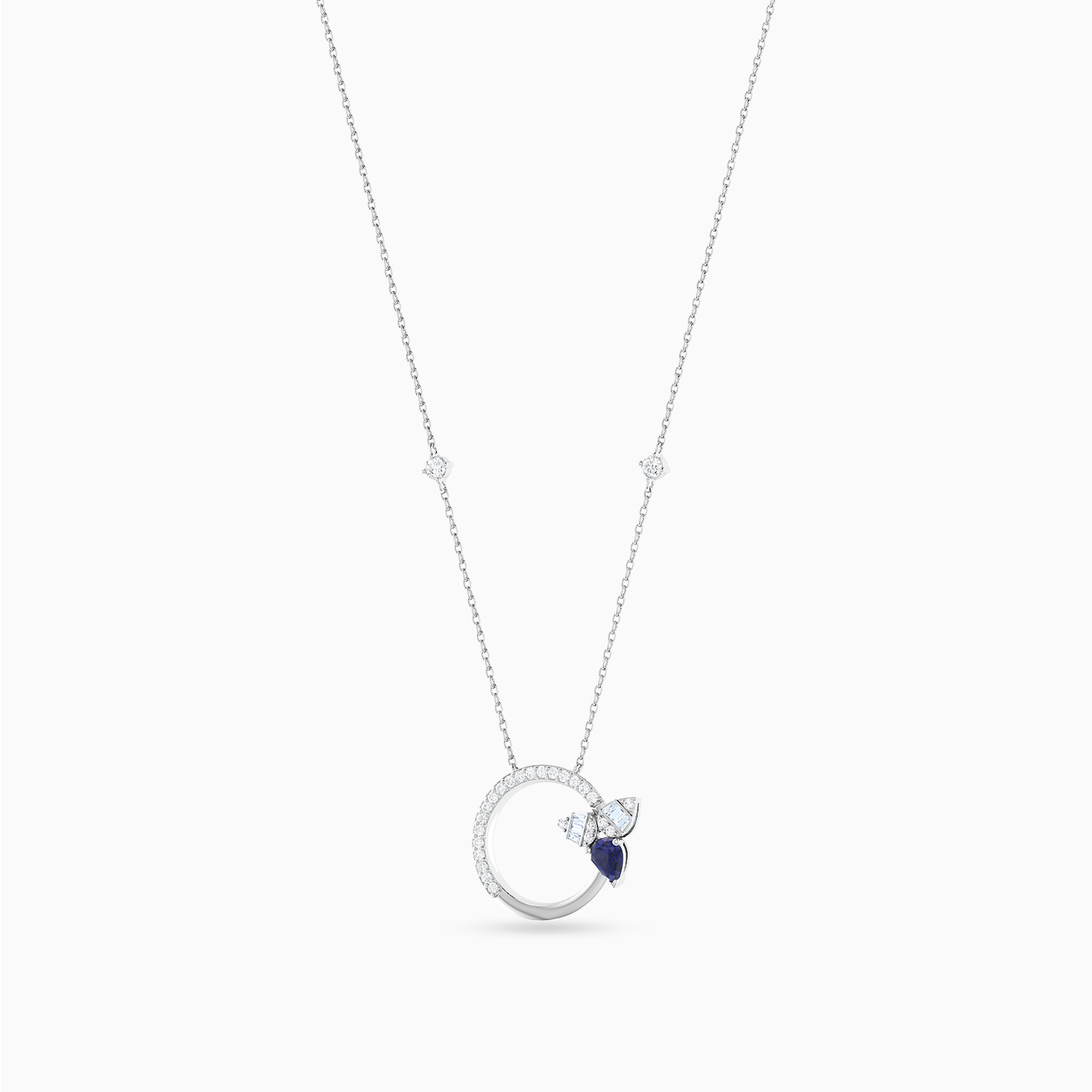 Circle Diamonds & Blue Stone Necklace in 18K Gold - 3 Circle Diamonds & Blue Stone Necklace in 18K Gold - 3