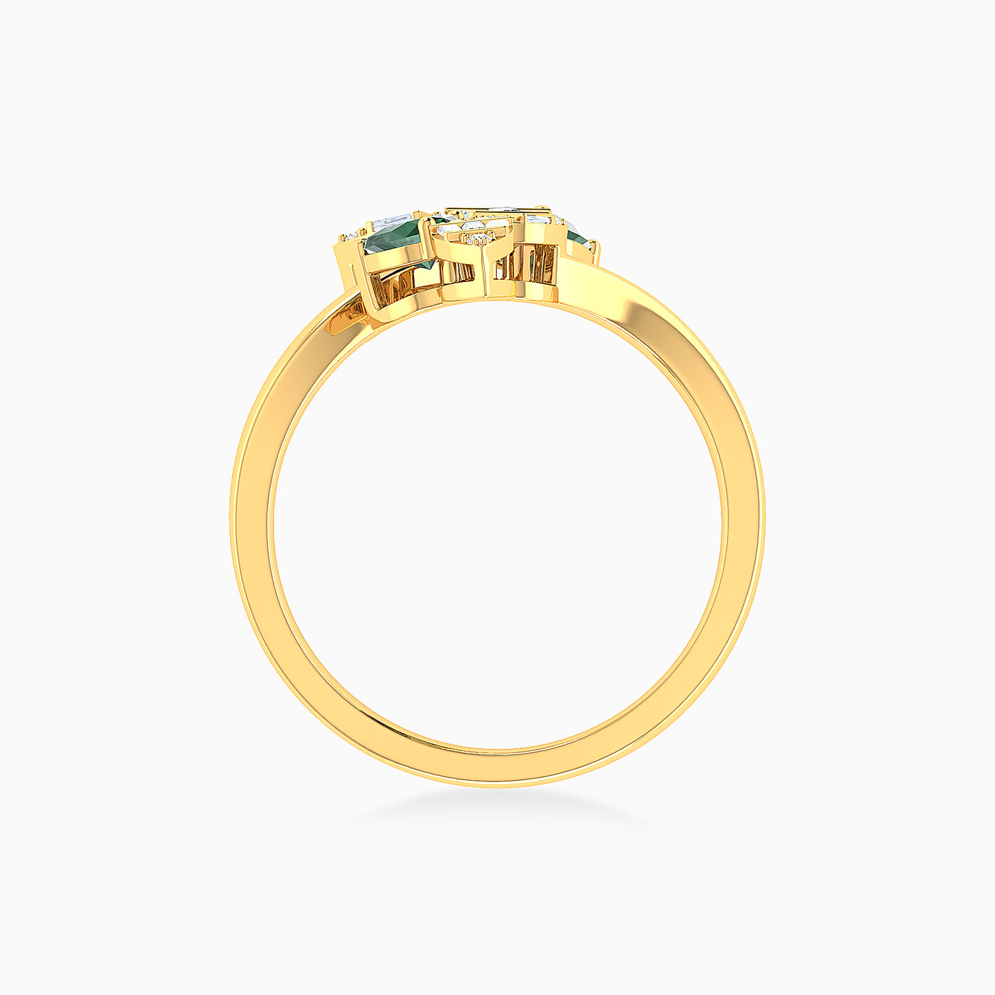 Leaves Diamond & Green Stones Two-Headed Ring in 18K Gold - 5 Leaves Diamond & Green Stones Two-Headed Ring in 18K Gold - 5