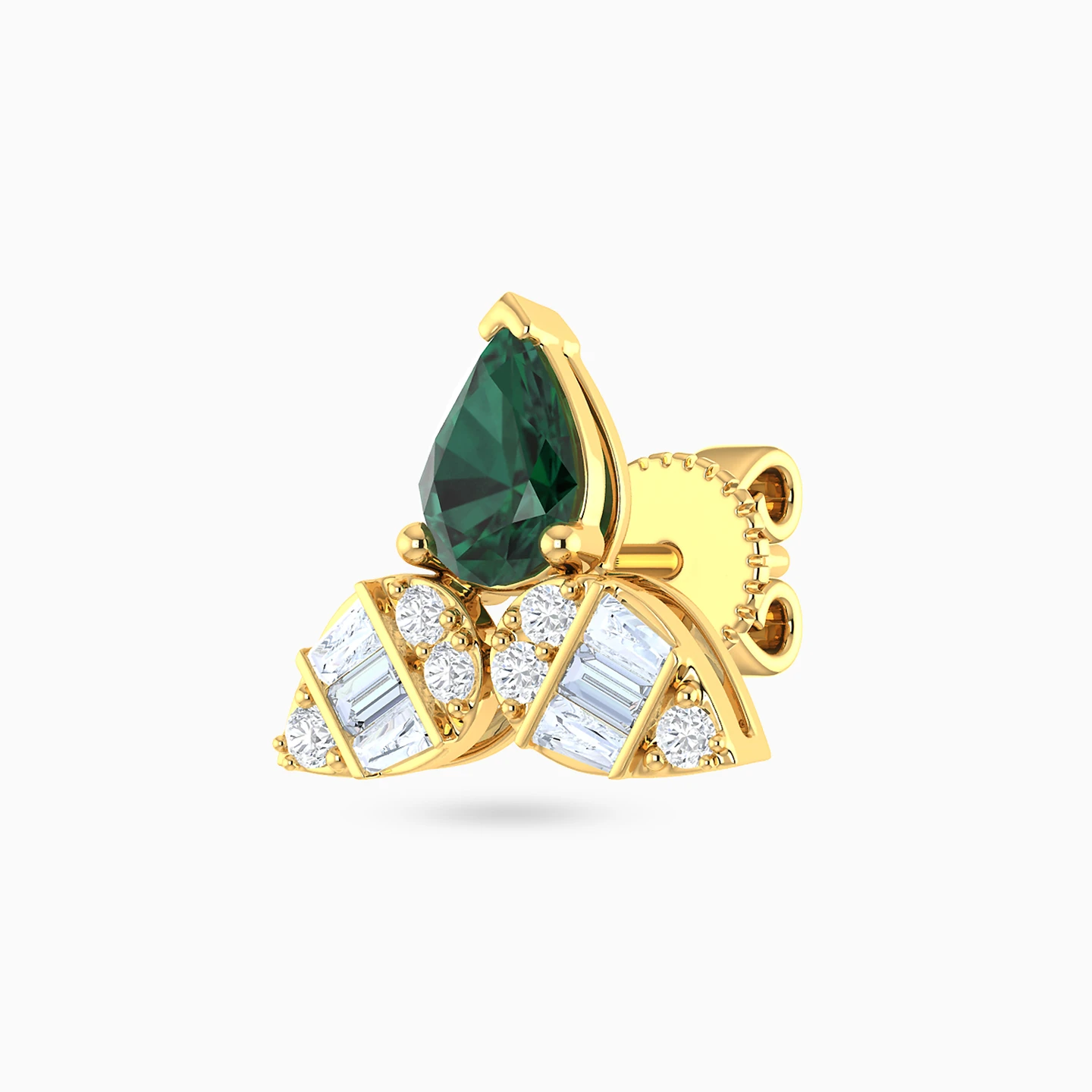 Leaves Diamond & Green Stone Stud Earrings in 18K Gold - 4 Leaves Diamond & Green Stone Stud Earrings in 18K Gold - 4