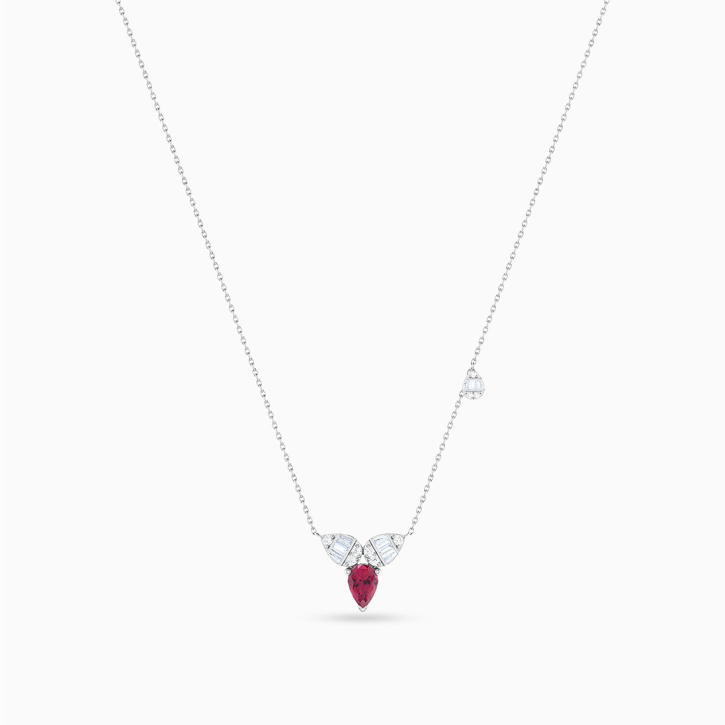 Leaves Diamonds & Red Stone Necklace in 18K Gold - 4 Leaves Diamonds & Red Stone Necklace in 18K Gold - 4