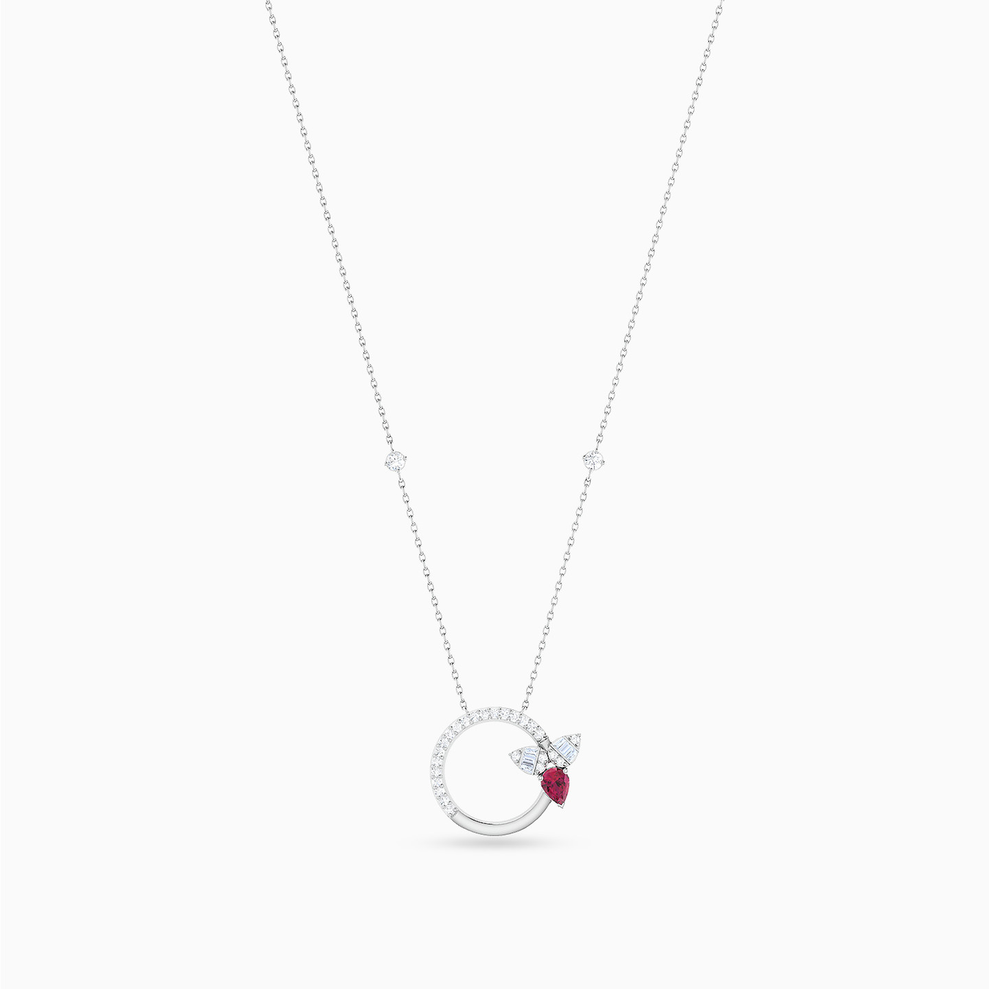 Circle Diamonds & Red Stone Necklace in 18K Gold Circle Diamonds & Red Stone Necklace in 18K Gold