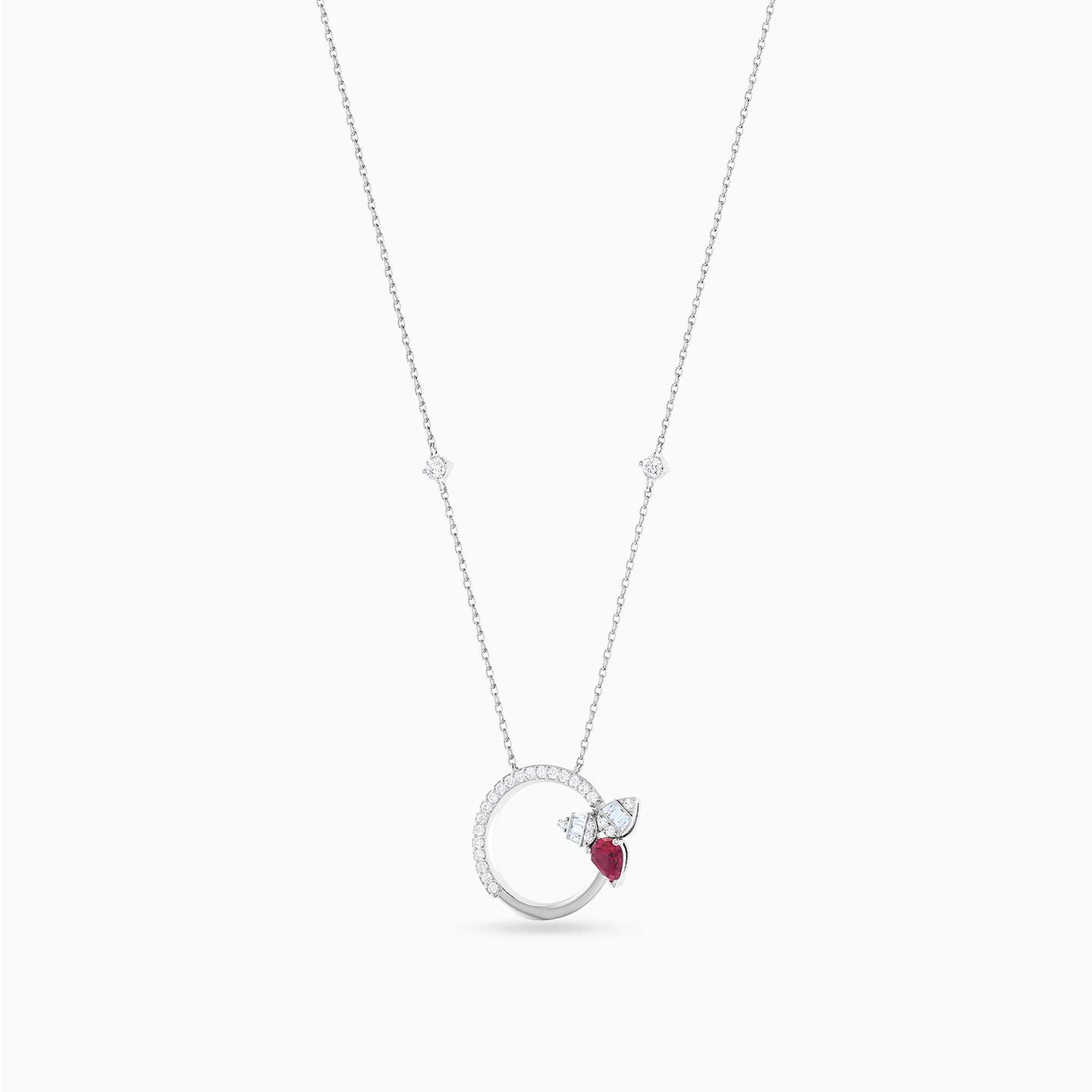 Circle Diamonds & Red Stone Necklace in 18K Gold - 3 Circle Diamonds & Red Stone Necklace in 18K Gold - 3