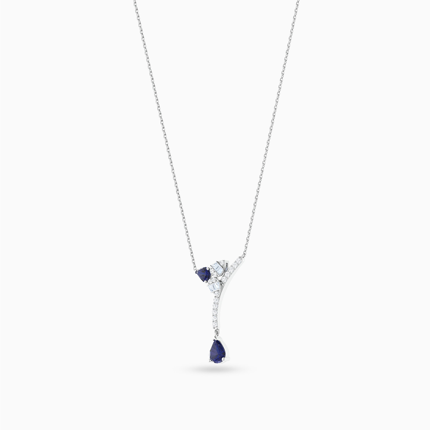 Diamonds & Blue Stone Necklace in 18K Gold - 3 Diamonds & Blue Stone Necklace in 18K Gold - 3
