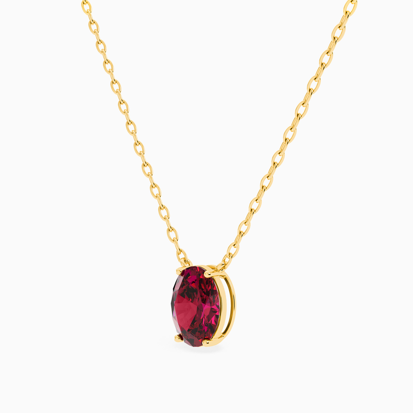 Oval Red Stone Necklace in 18K Gold - 2 Oval Red Stone Necklace in 18K Gold - 2