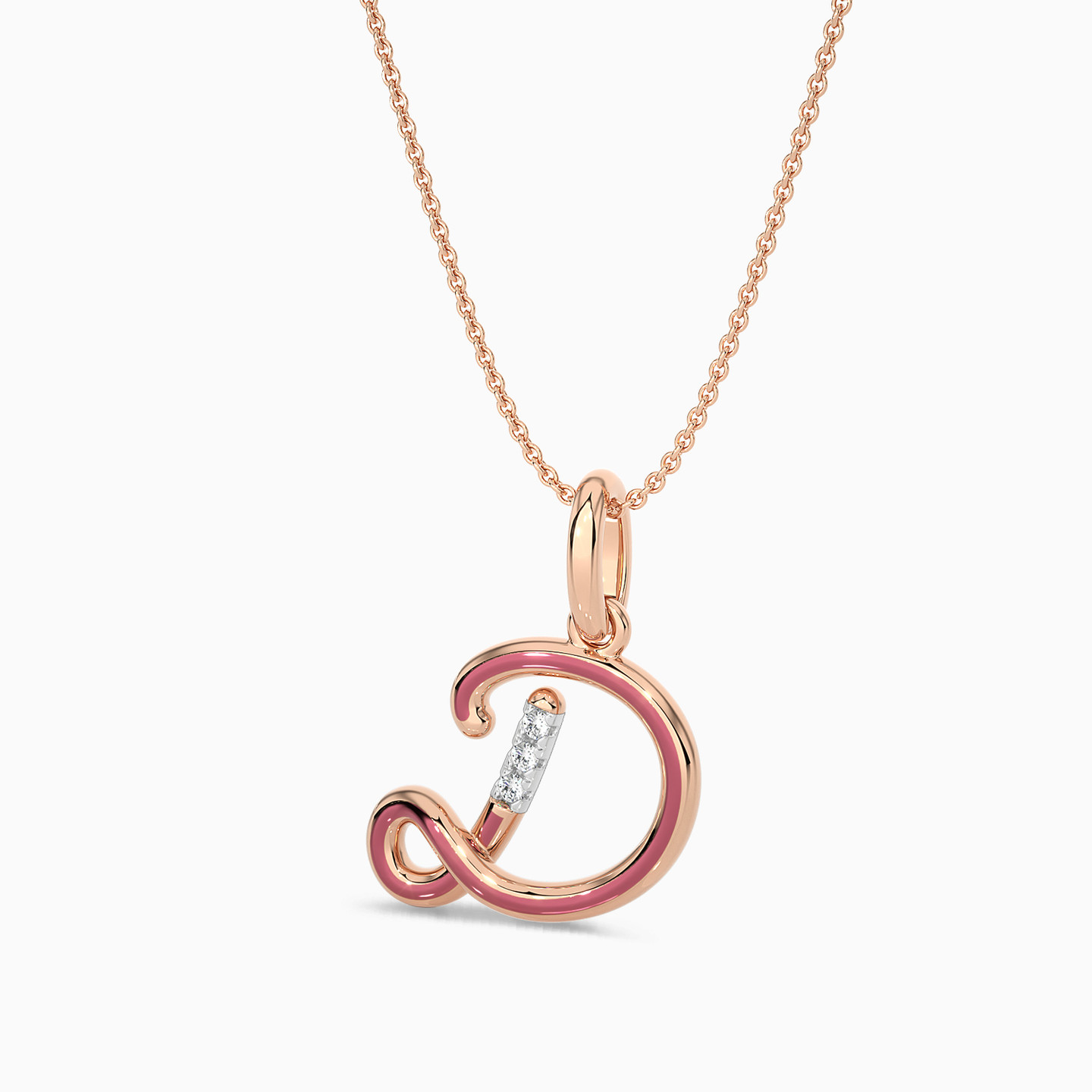 Letter D Diamond & Enamel Coated Pendant in 18K Gold - 3 Letter D Diamond & Enamel Coated Pendant in 18K Gold - 3