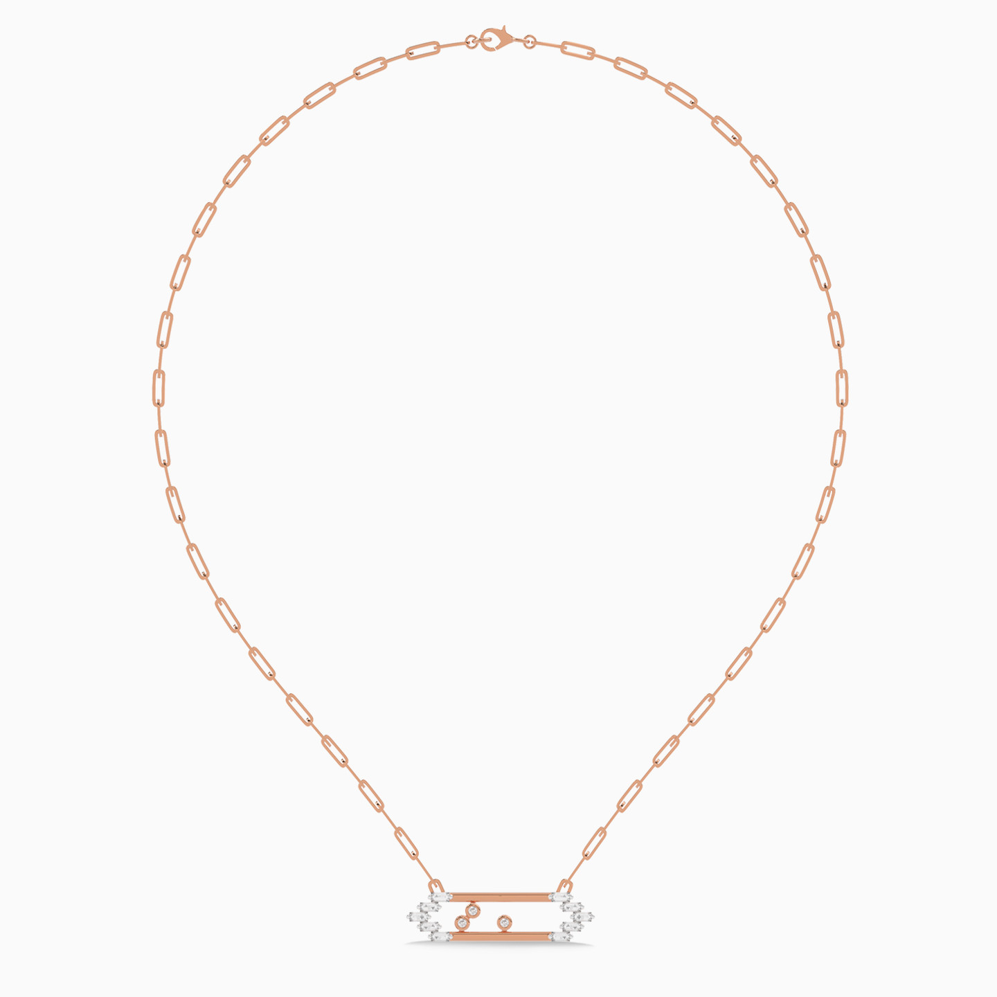 Rectangular Diamond Necklace in 18K Gold - 3 Rectangular Diamond Necklace in 18K Gold - 3
