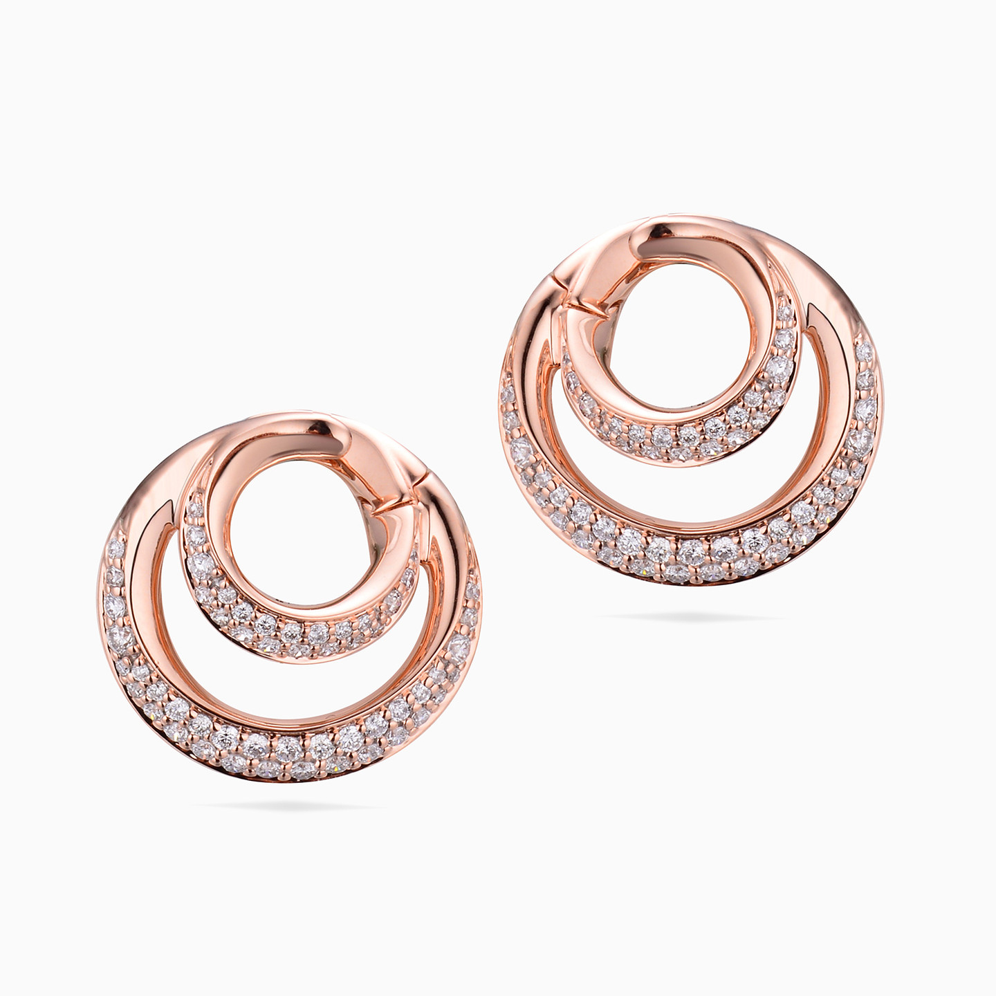 Circle Diamond Stud Earrings in 18K Gold - 2 Circle Diamond Stud Earrings in 18K Gold - 2