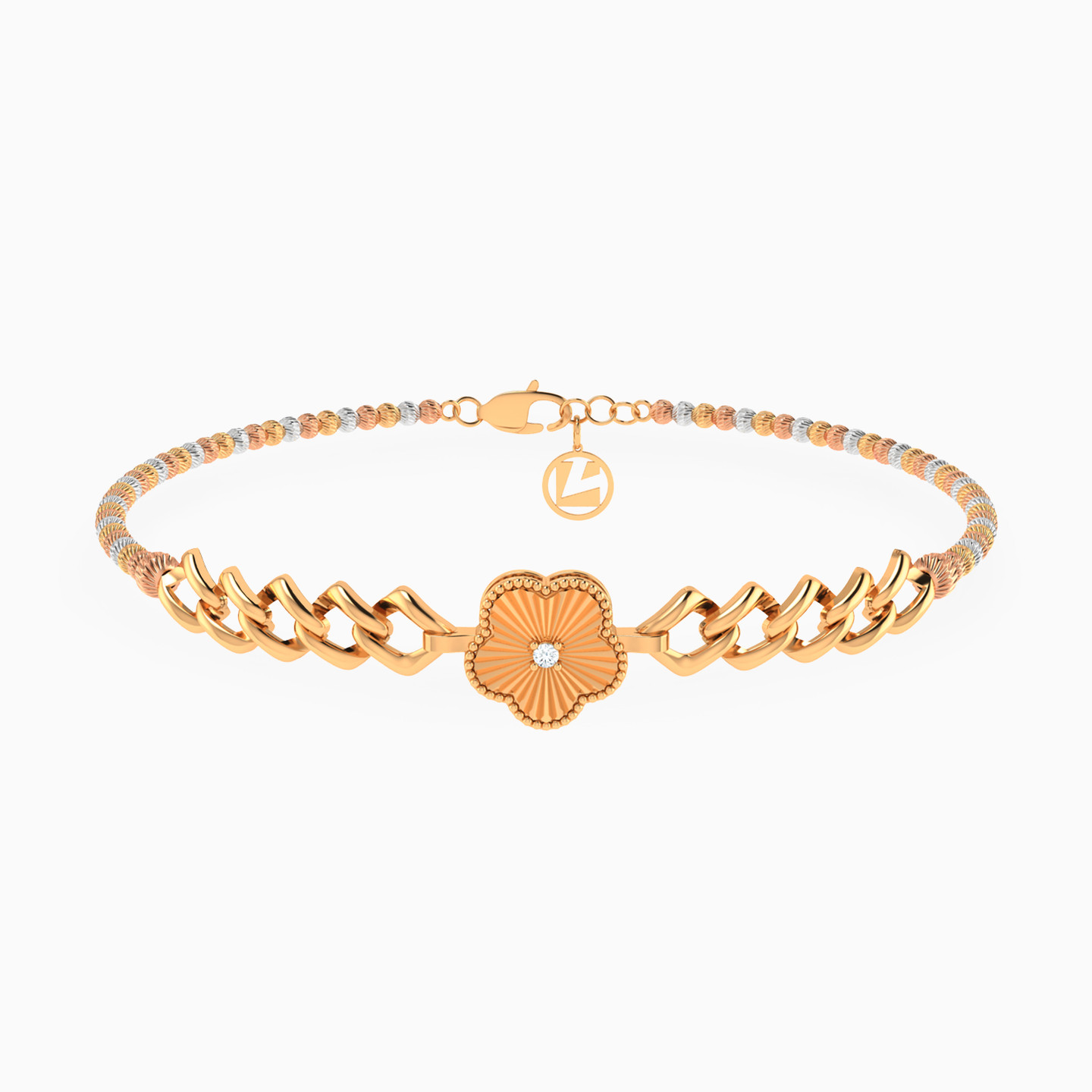 Flower Colored Stone Chain Bracelet in 21K Gold Flower Colored Stone Chain Bracelet in 21K Gold