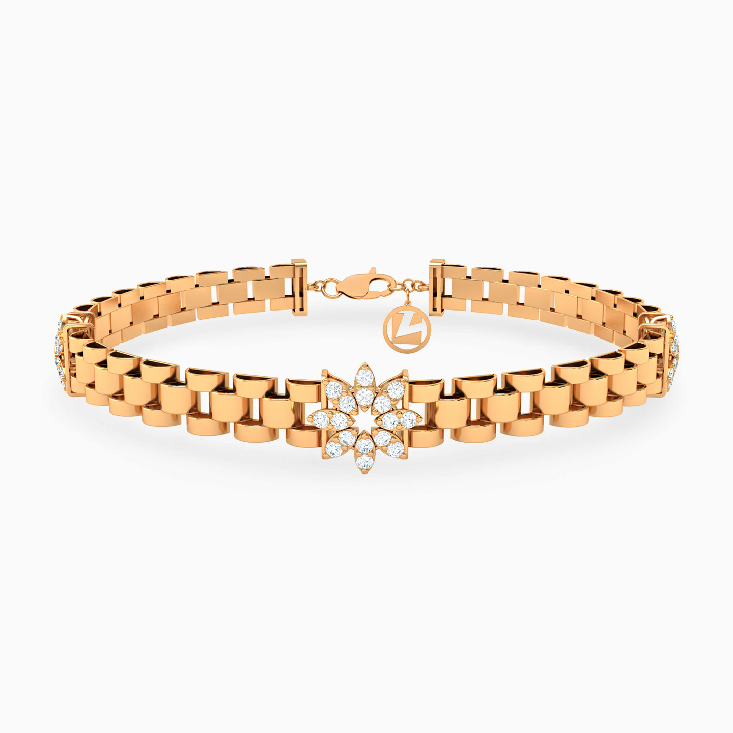 Flower Colored Stone Chain Bracelet in 21K Gold Flower Colored Stone Chain Bracelet in 21K Gold