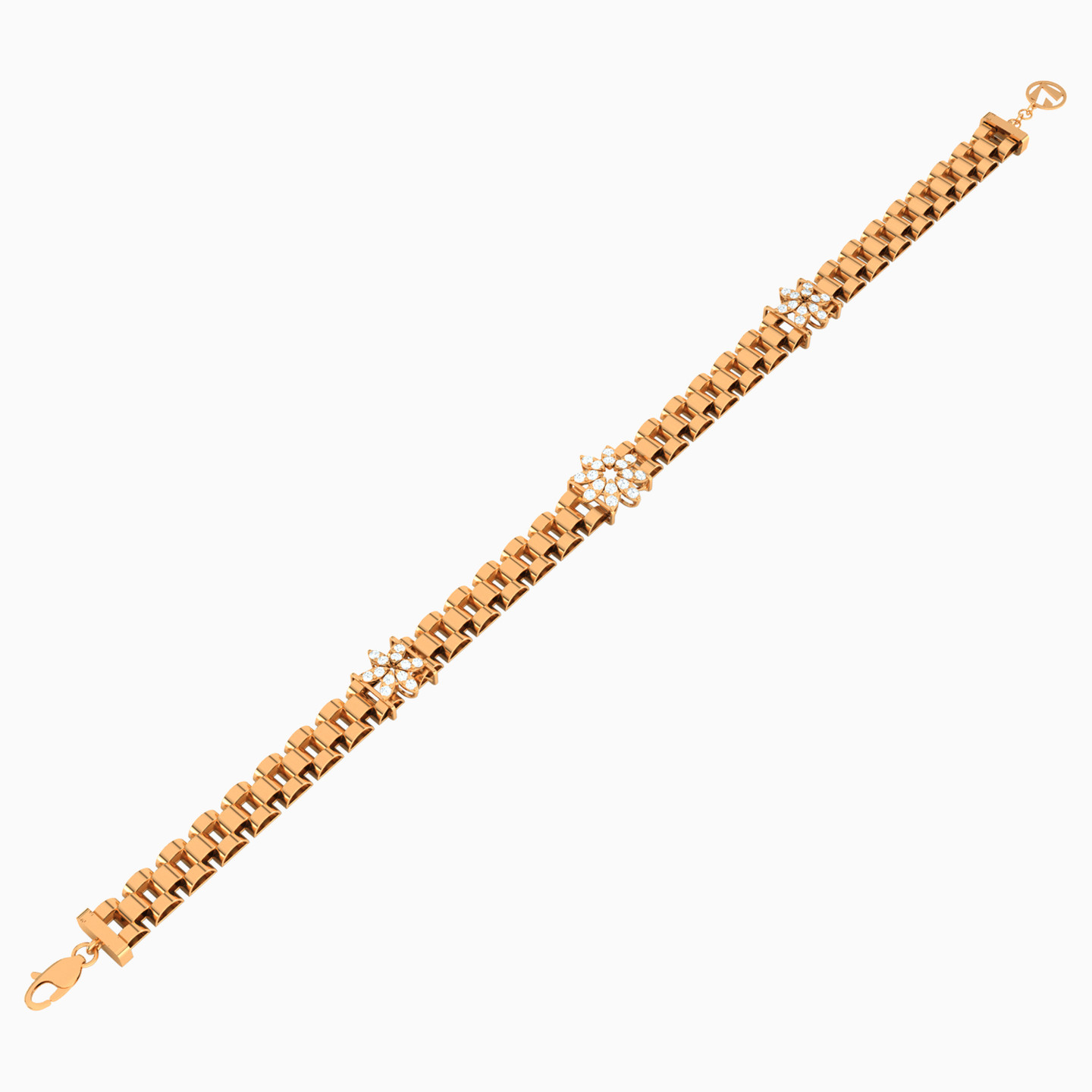 Flower Colored Stone Chain Bracelet in 21K Gold - 3 Flower Colored Stone Chain Bracelet in 21K Gold - 3