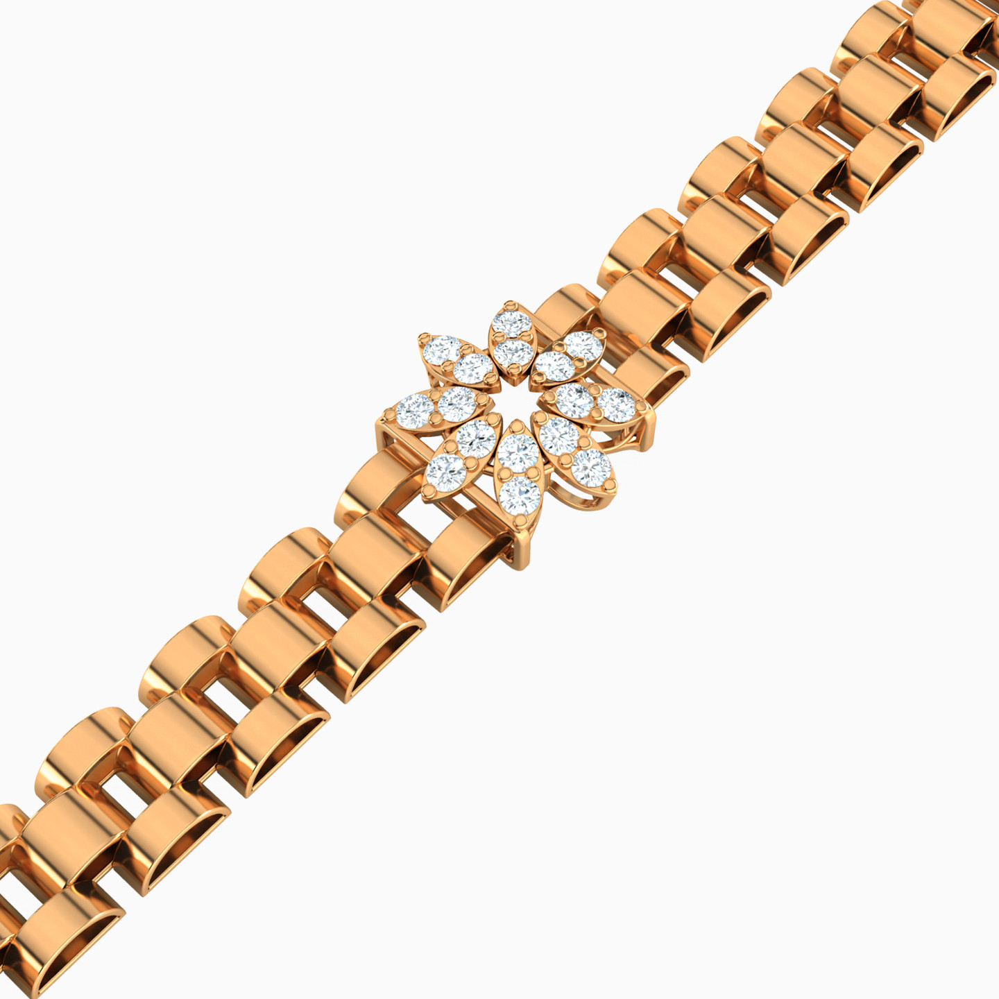 Flower Colored Stone Chain Bracelet in 21K Gold - 4 Flower Colored Stone Chain Bracelet in 21K Gold - 4