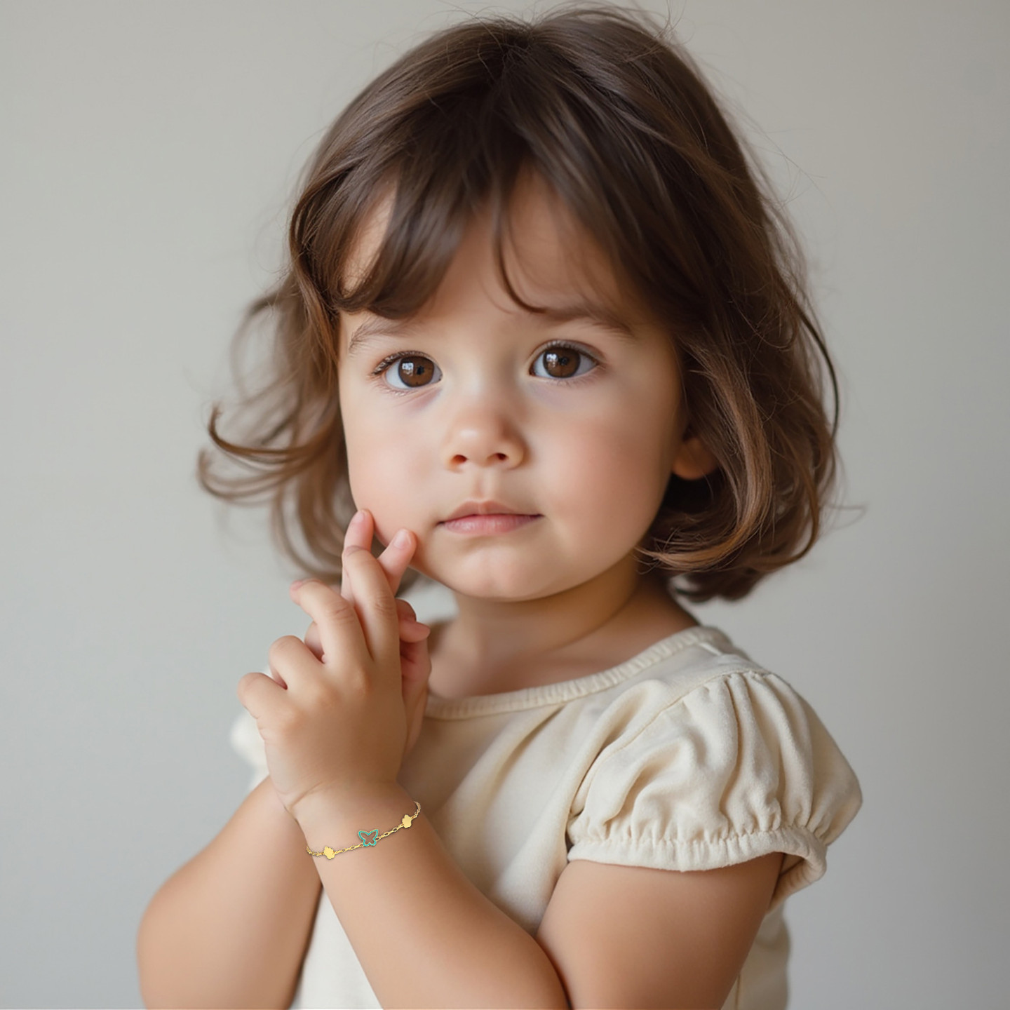 Kids Enamel Coated Butterfly Chain Bracelet in 18k Gold - 2 Kids Enamel Coated Butterfly Chain Bracelet in 18k Gold - 2