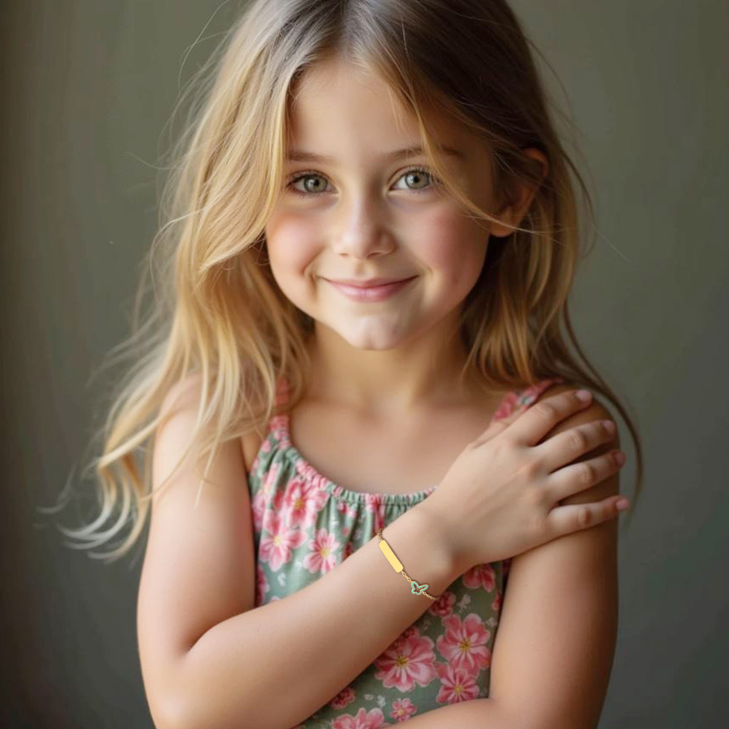 Kids Enamel Coated Butterfly Chain Bracelet in 18k Gold - 2 Kids Enamel Coated Butterfly Chain Bracelet in 18k Gold - 2