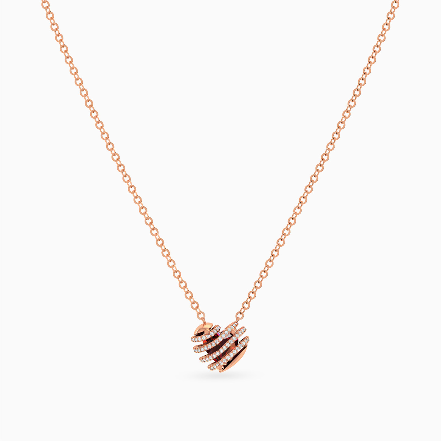 Heart Red Stone & Diamonds Necklace in 18K Gold - 3 Heart Red Stone & Diamonds Necklace in 18K Gold - 3