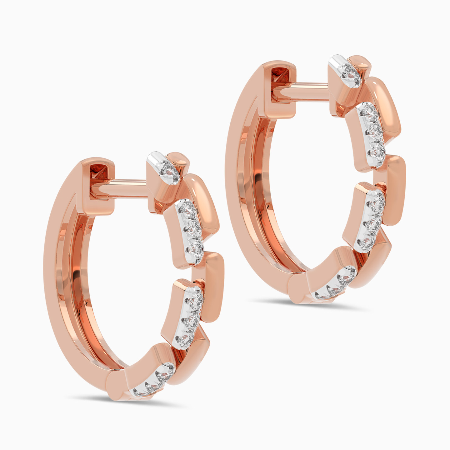 Bricks Diamond Hoop Earrings in 18K Gold - 3 Bricks Diamond Hoop Earrings in 18K Gold - 3