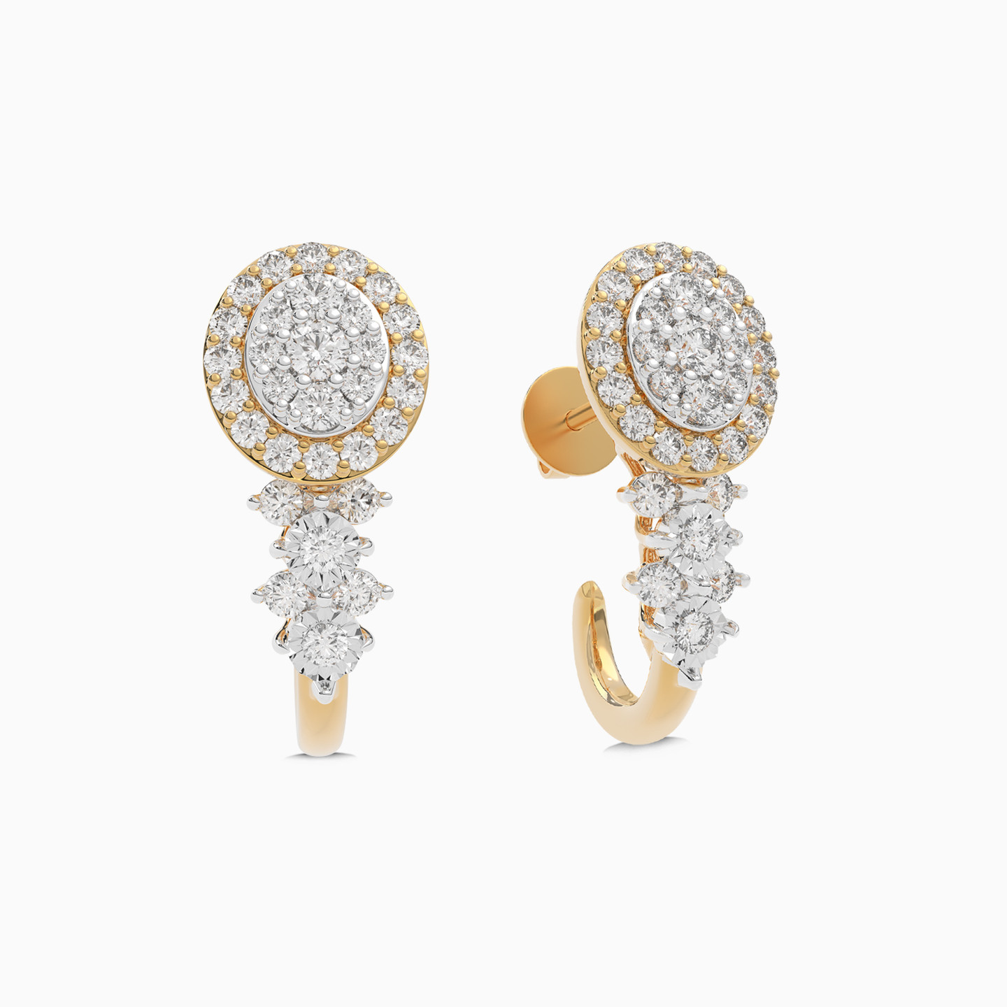 Circle Diamond Stud Earrings in 18K Gold - 2 Circle Diamond Stud Earrings in 18K Gold - 2