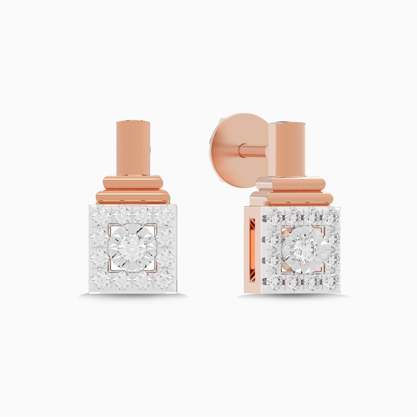 Square Diamond Stud Earrings in 18K Gold - 2