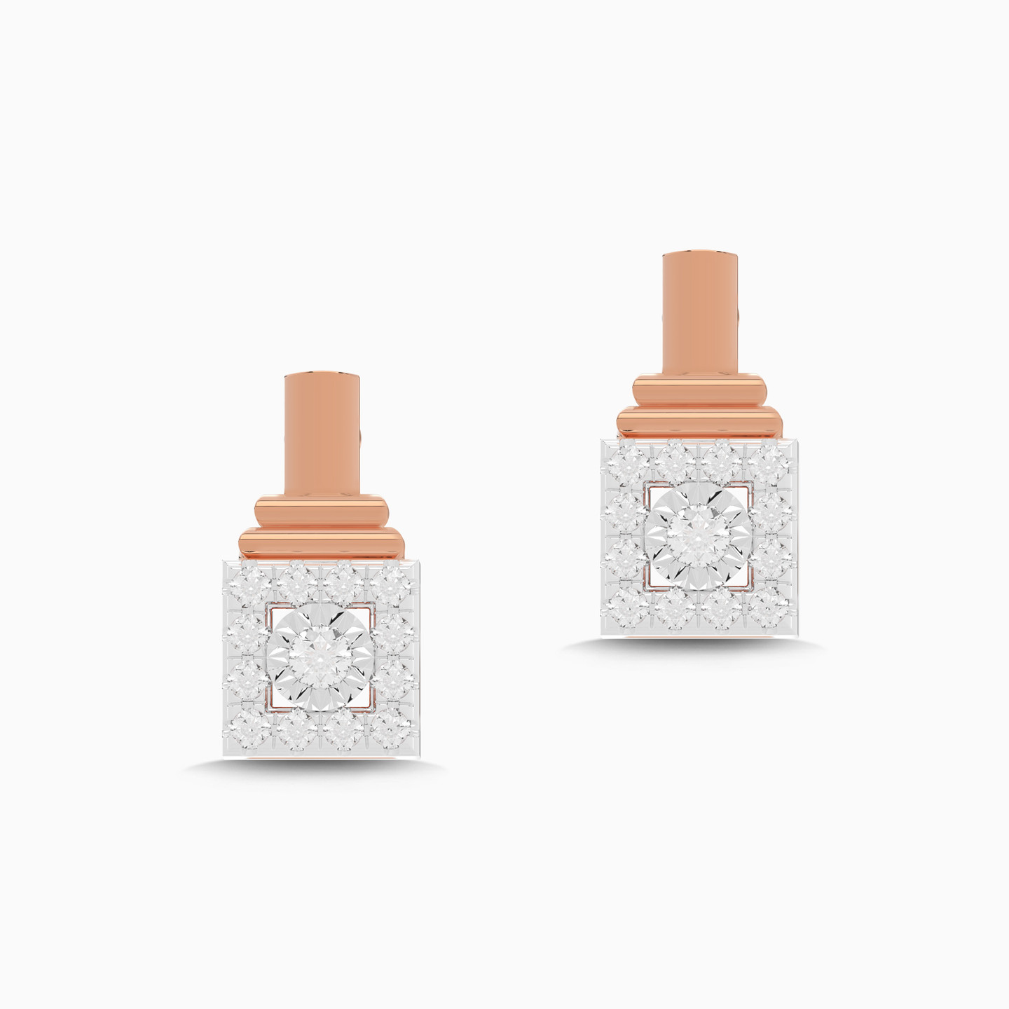Square Diamond Stud Earrings in 18K Gold - 5